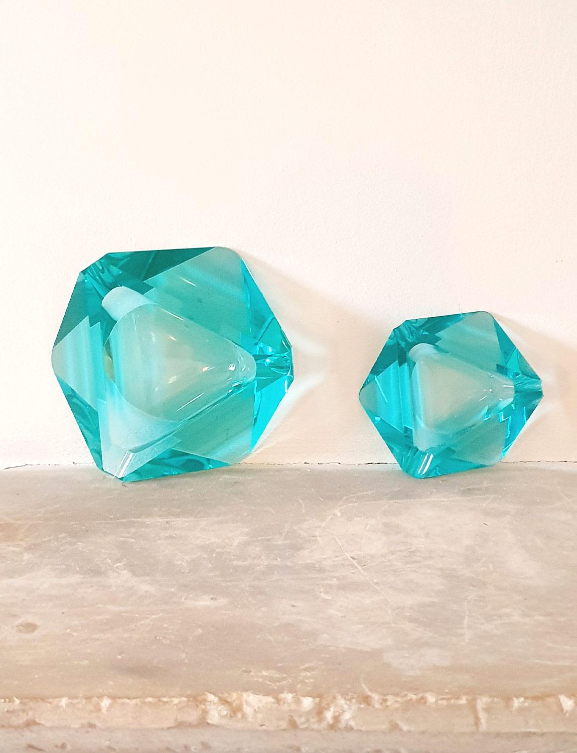 1960s Fontana Vetri Arte Turquoise Geometric Bowl In Good Condition For Sale In Roma, IT