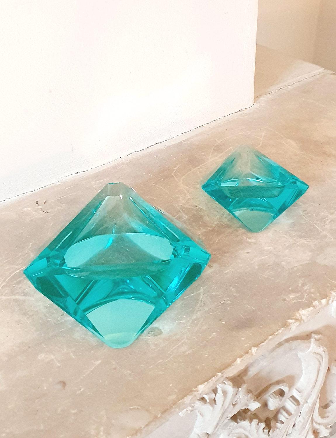 Mid-20th Century 1960s Fontana Vetri Arte Turquoise Geometric Bowl For Sale