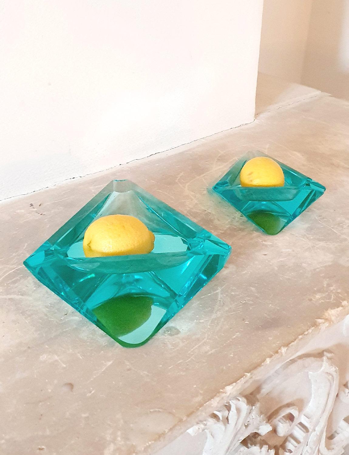 Glass 1960s Fontana Vetri Arte Turquoise Geometric Bowl For Sale