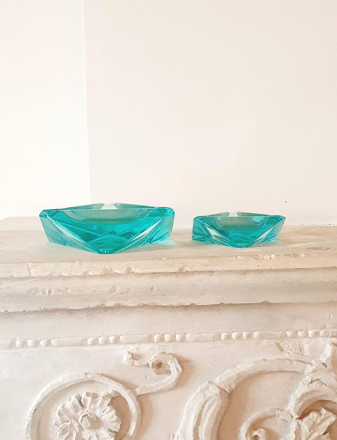1960s Fontana Vetri Arte Turquoise Geometric Bowl For Sale 1