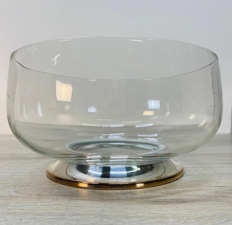 1960s Footed Glass Punch Bowl and Tumblers, Set of 9 For Sale at 1stDibs