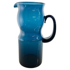1960s Sculptural Murano Blue Art Glass Modern Pitcher