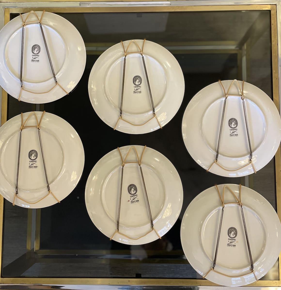 1960s Fornasetti Cammei Mythological Collection Gold Leaf Plates Signed Set of 6 For Sale 13