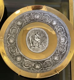 1960s Fornasetti Cammei Mythological Collection Gold Leaf Plates Signed Set of 6