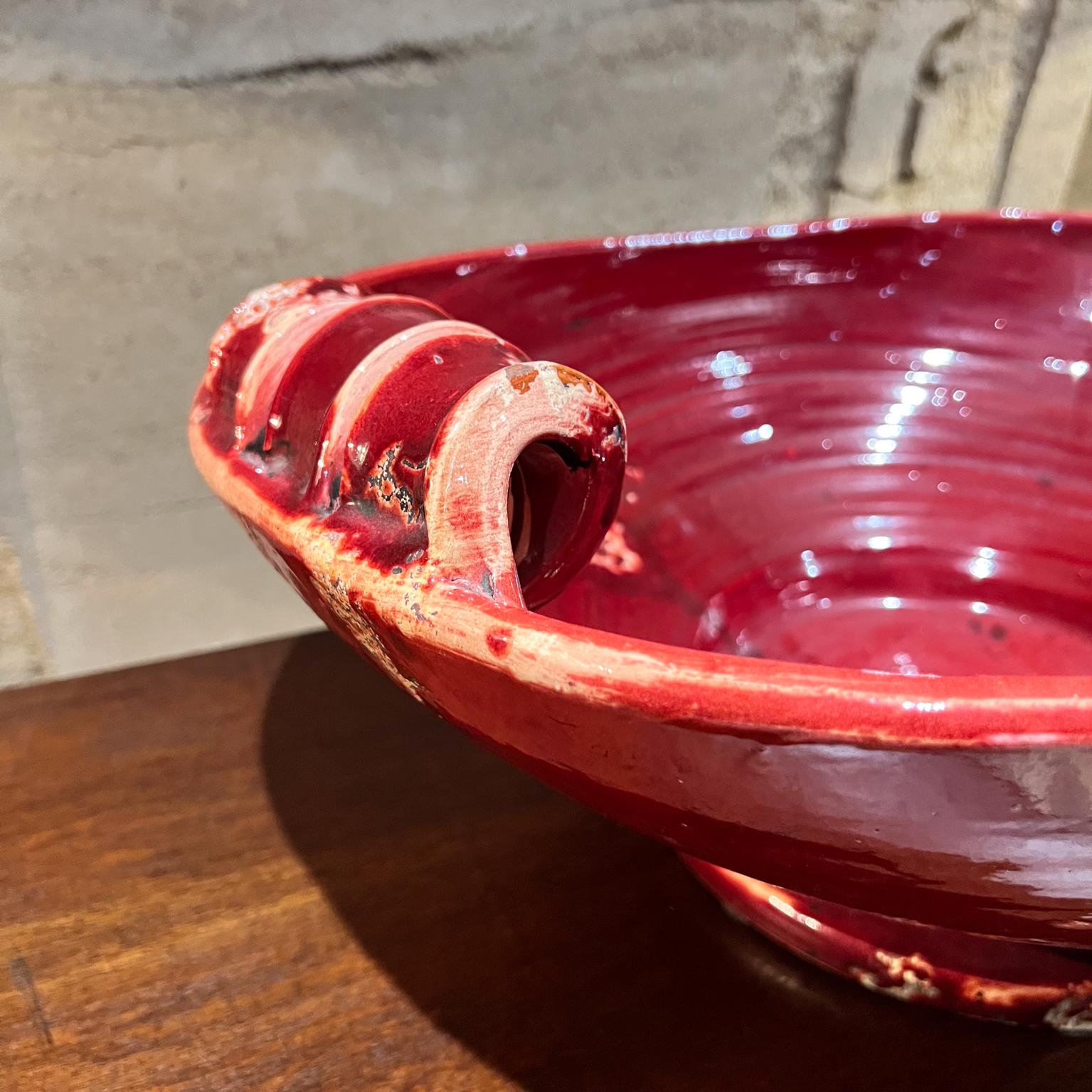 Mid-Century Modern 1960s Fortunata Tuscany Pottery Sculptural Red Bowl Made in Italy For Sale