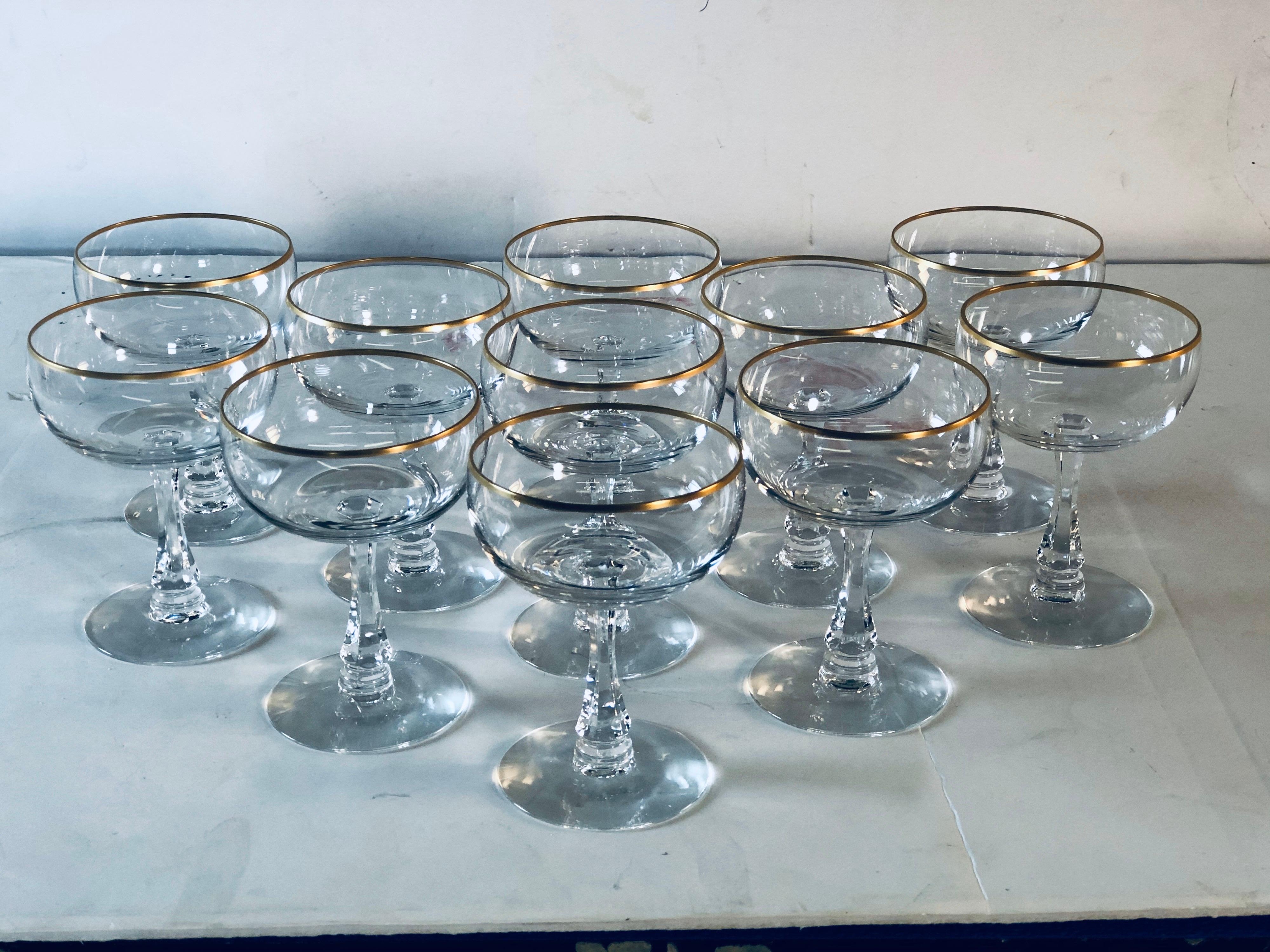 Fostoria Crystal Clear w Gold Rim Coupe Champagne Sherbet Glasses NEAR MINT 