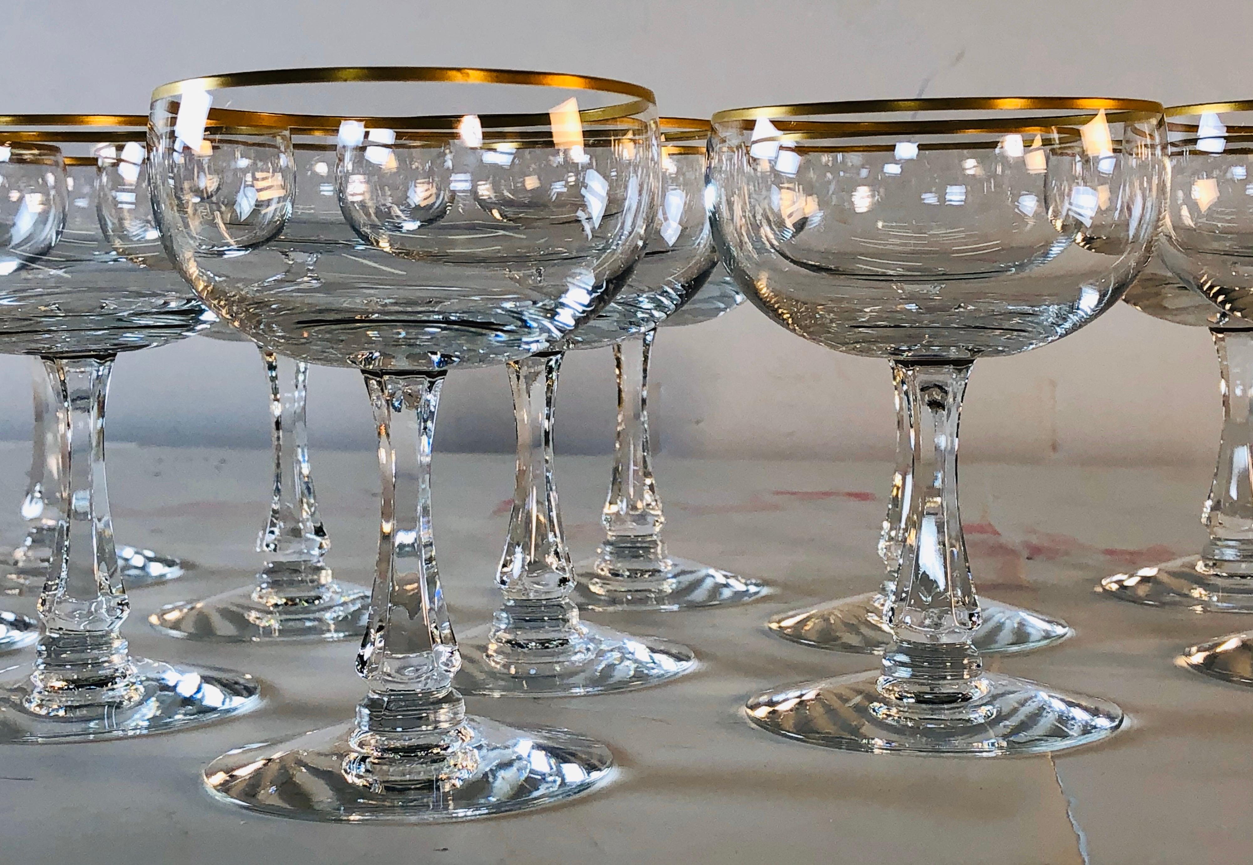 vintage gold rimmed coupe glasses
