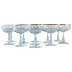 1960s Fostoria Gold Rim Glass Coupes, Set of 11