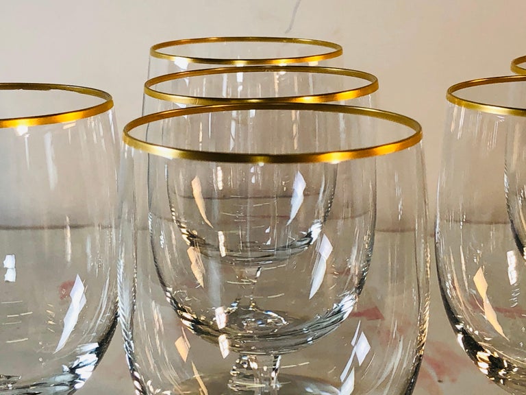 1960s Fostoria Gold Rim Glass Wine Stems, Set of 7 For Sale at 1stdibs