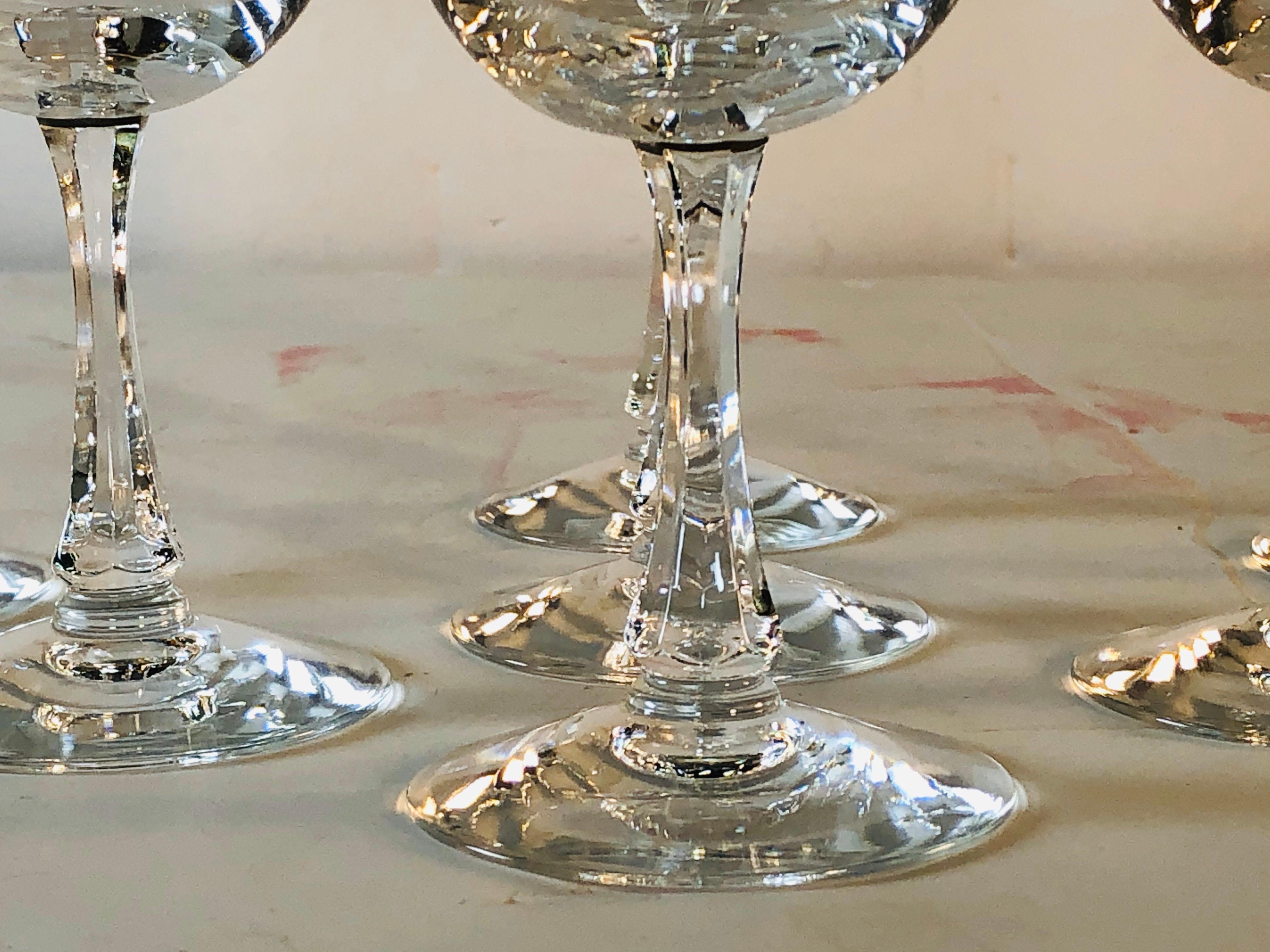 American 1960s Fostoria Gold Rim Glass Wine Stems, Set of 7