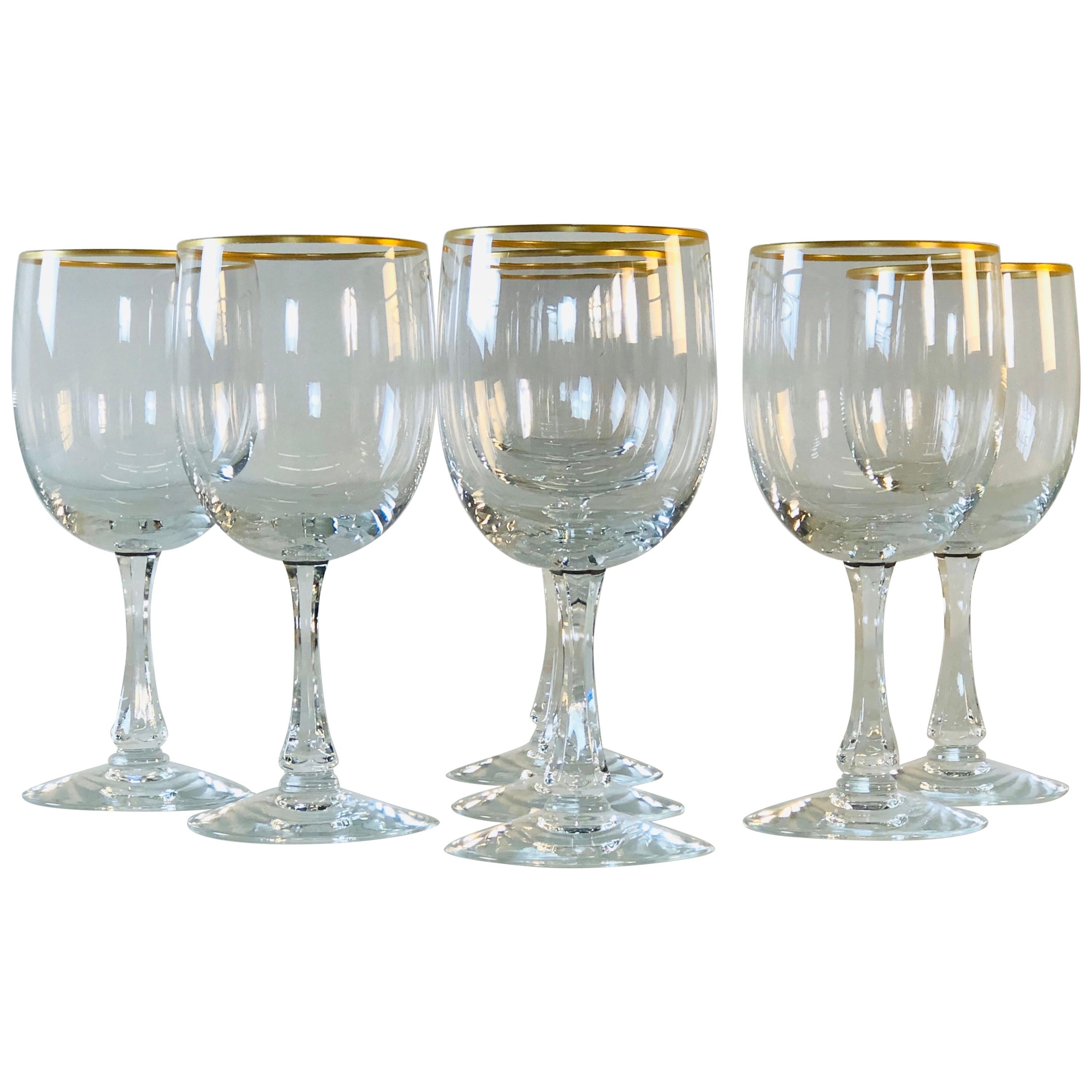 1960s Fostoria Gold Rim Glass Wine Stems, Set of 7 at 1stDibs  gold rimmed wine  glasses, fostoria gold rimmed stemware, vintage wine glasses