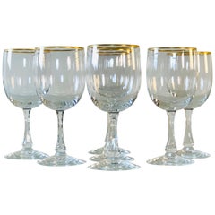 Retro 1960s Fostoria Gold Rim Glass Wine Stems, Set of 7