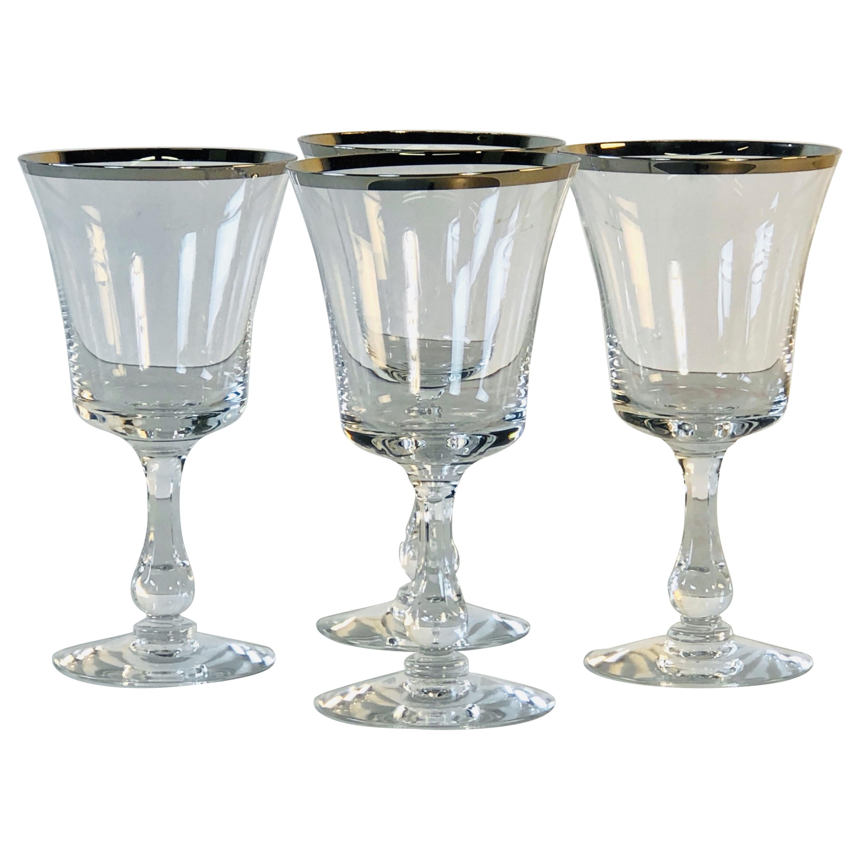 Fostoria Crystal Stemware Fostoria Wedding Ring Water Goblets Crystal Water Glasses Platinum Rim Mid Century Glassware MCM Clear Goblets