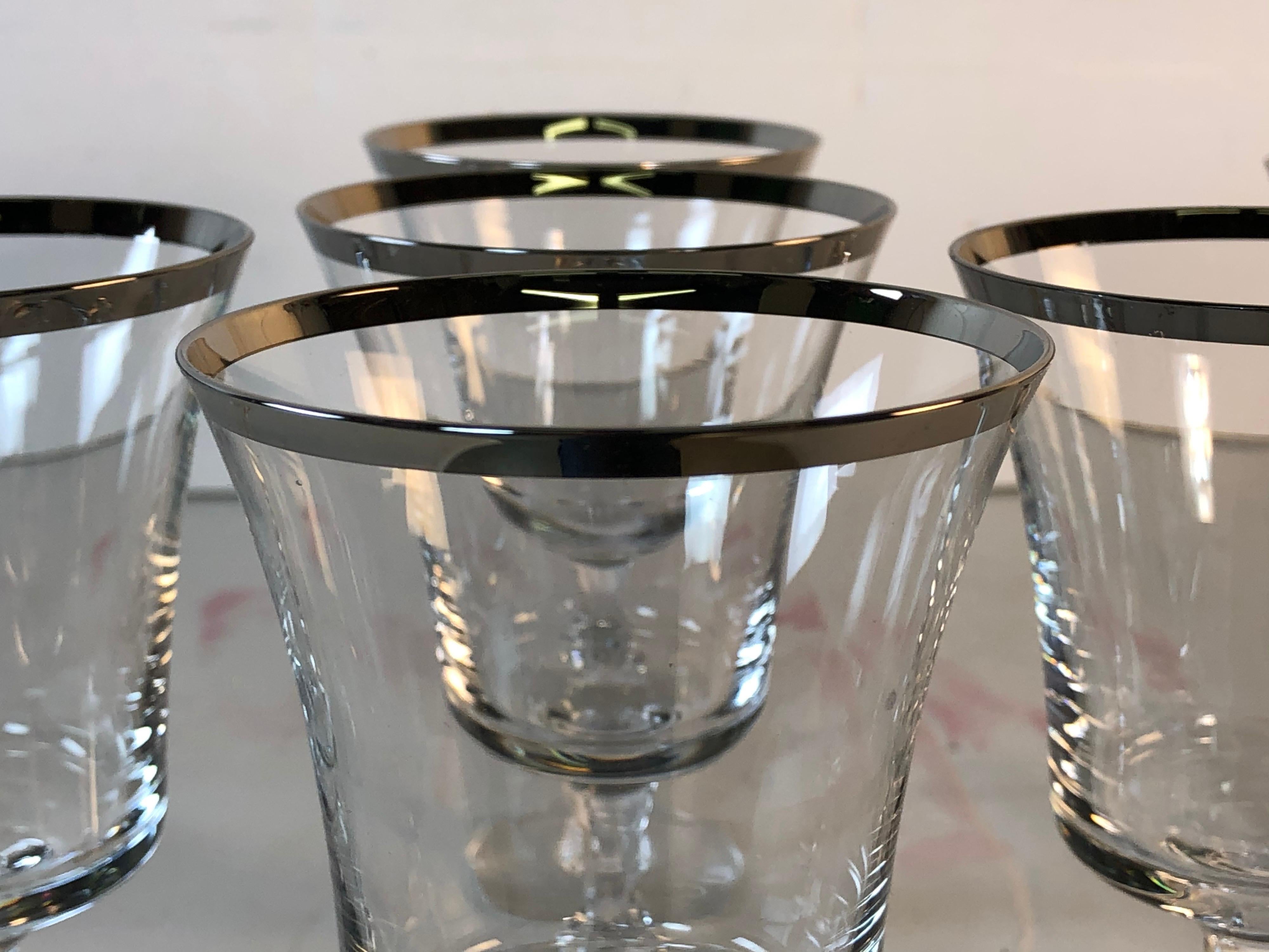 1960s Fostoria Platinum Rim Small Wine Glass Stems, Set of 9 In Good Condition For Sale In Amherst, NH