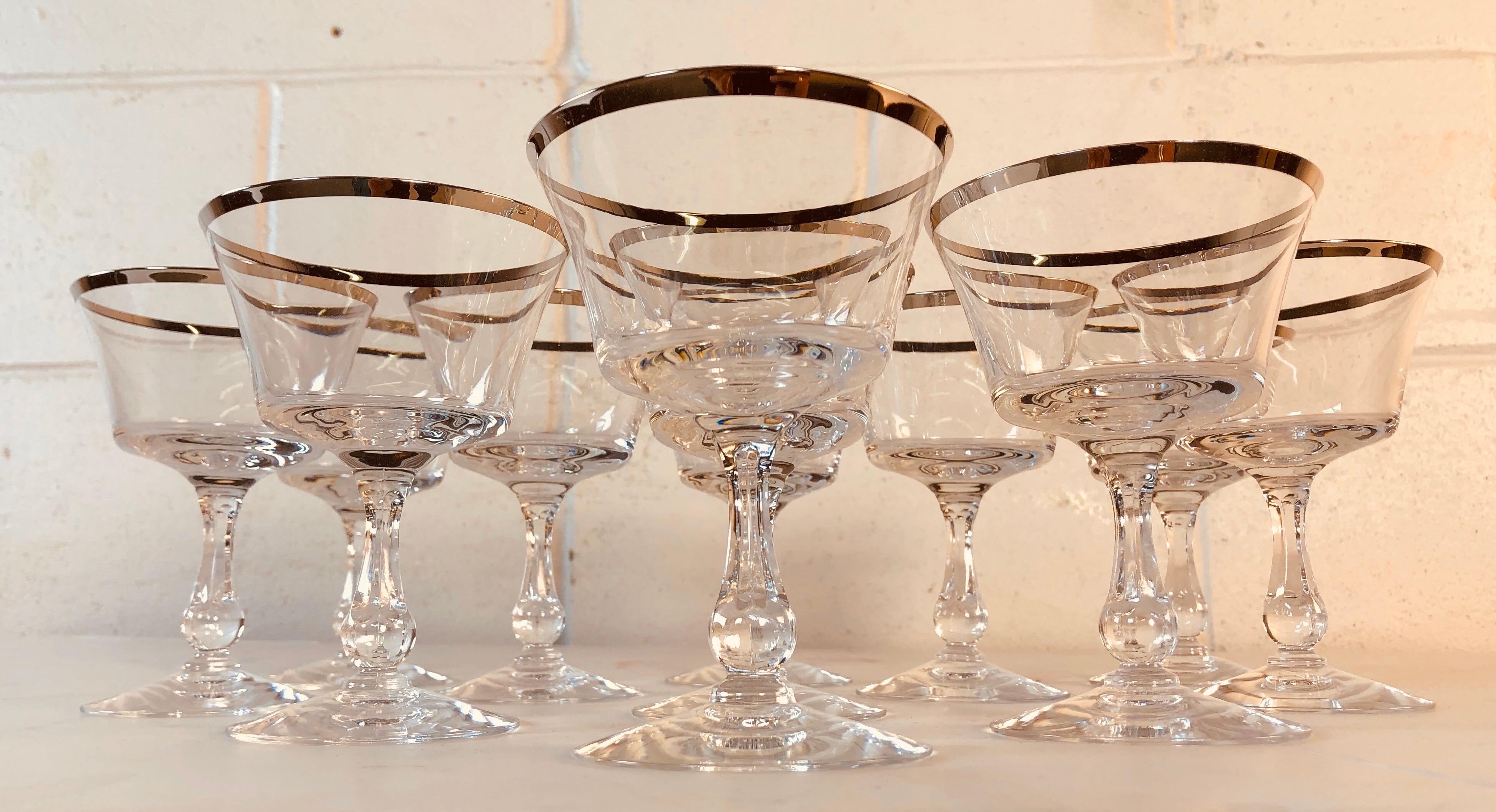 1960s Fostoria Platinum Rim Small Wine Glass Stems, Set of 9 For Sale 2