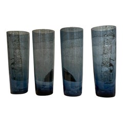 1960s Four Blue Tall Tumbler Glasses by Kaj Franck IIttala Finland