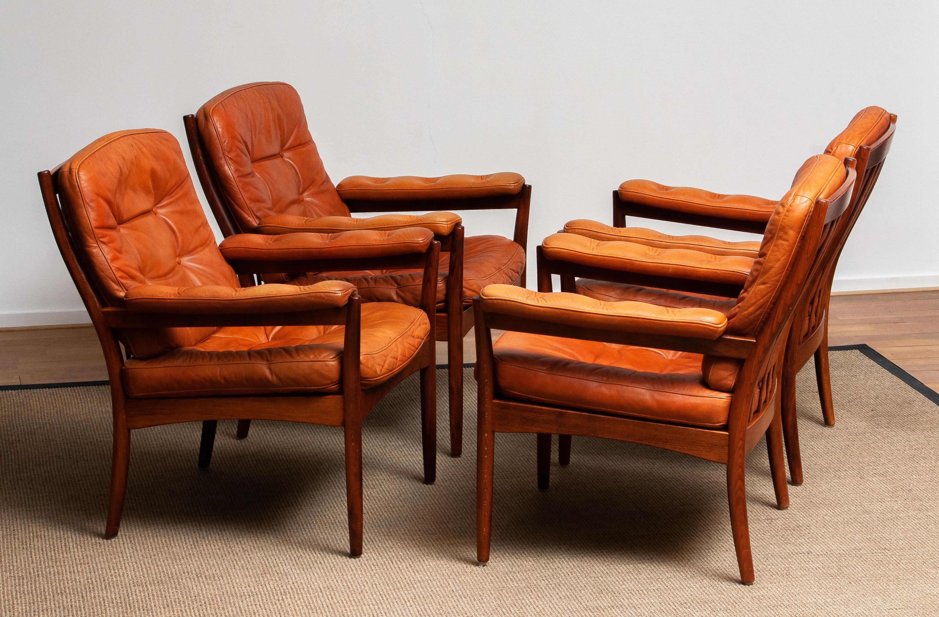 Swedish 1960s, Four Cognac Leather Easy Chairs Made by Göte Design Nässjö, Sweden