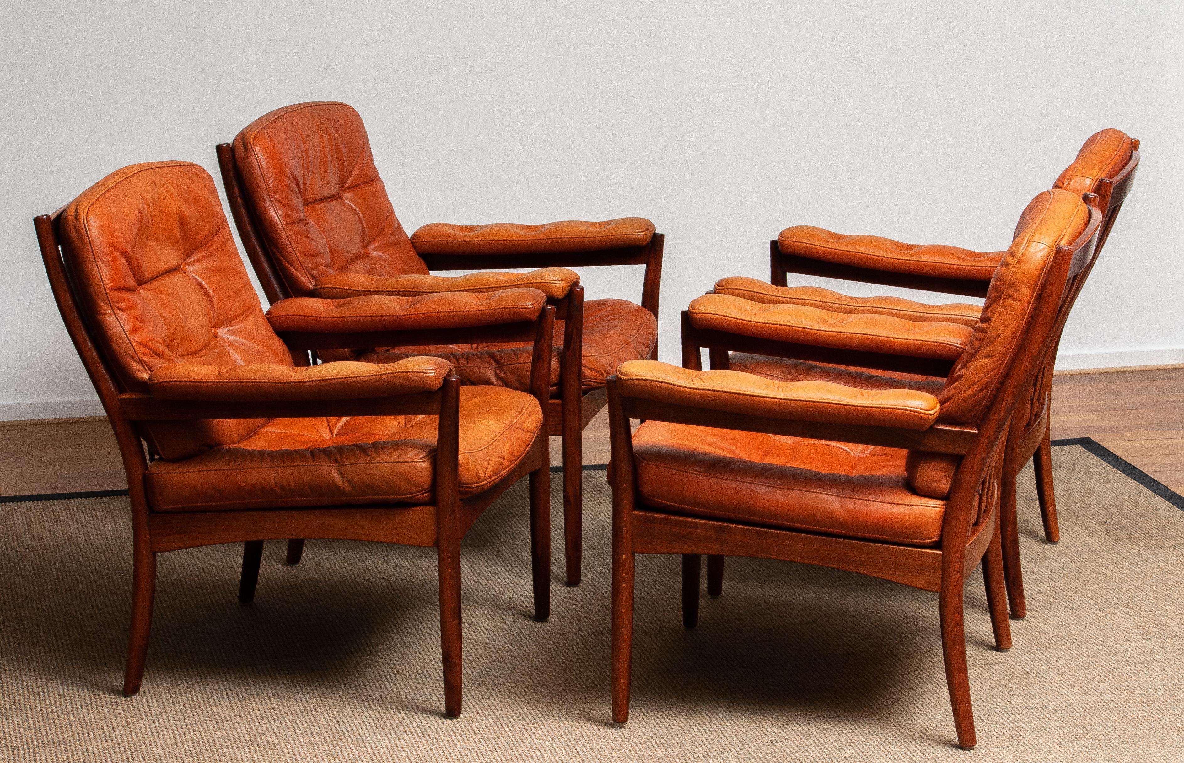 Mid-20th Century 1960s, Four Cognac Leather Easy Chairs Made by Göte Design Nässjö, Sweden