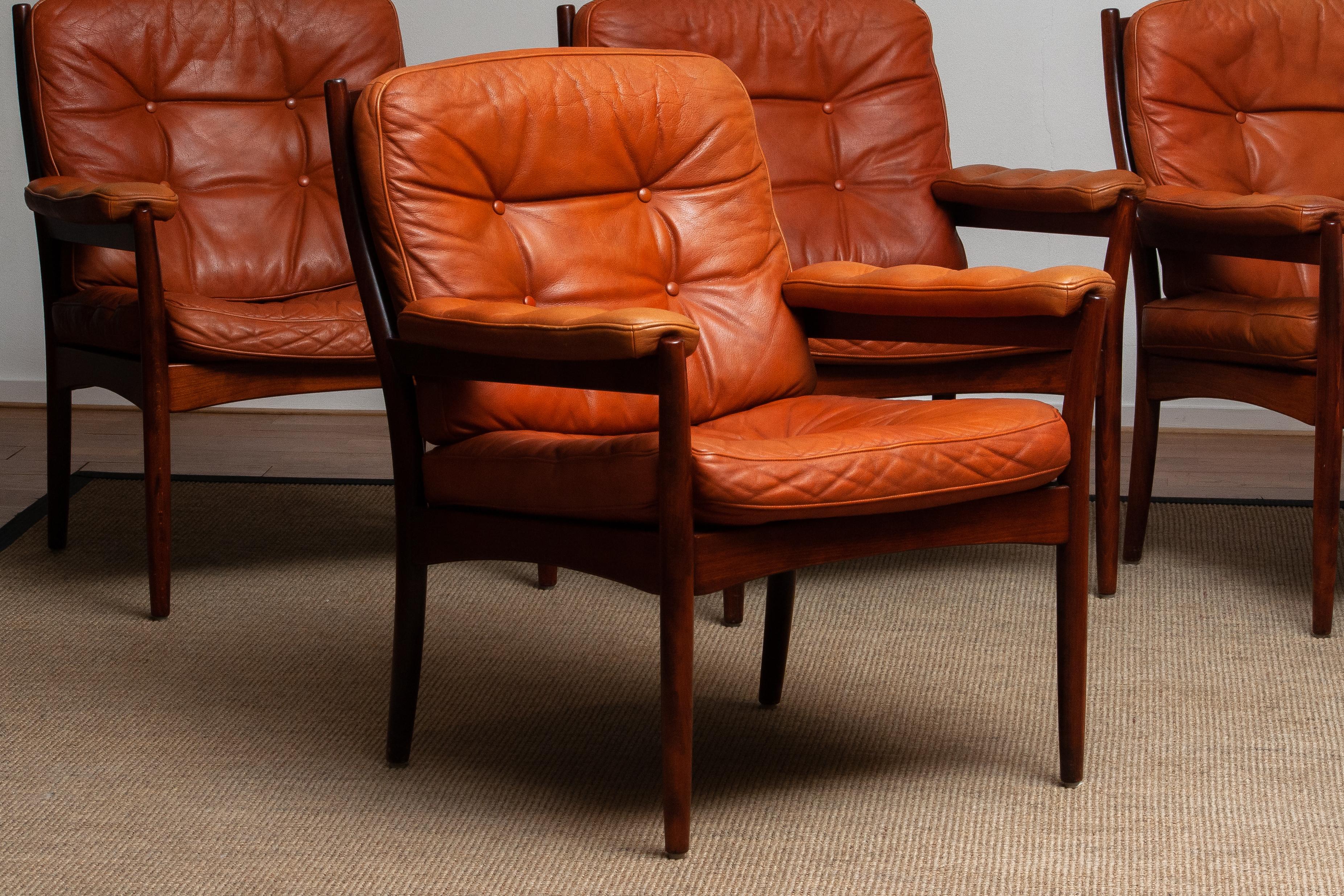 1960s, Four Congac Leather Easy Chairs Made by Göte Design Nässjö Sweden 3