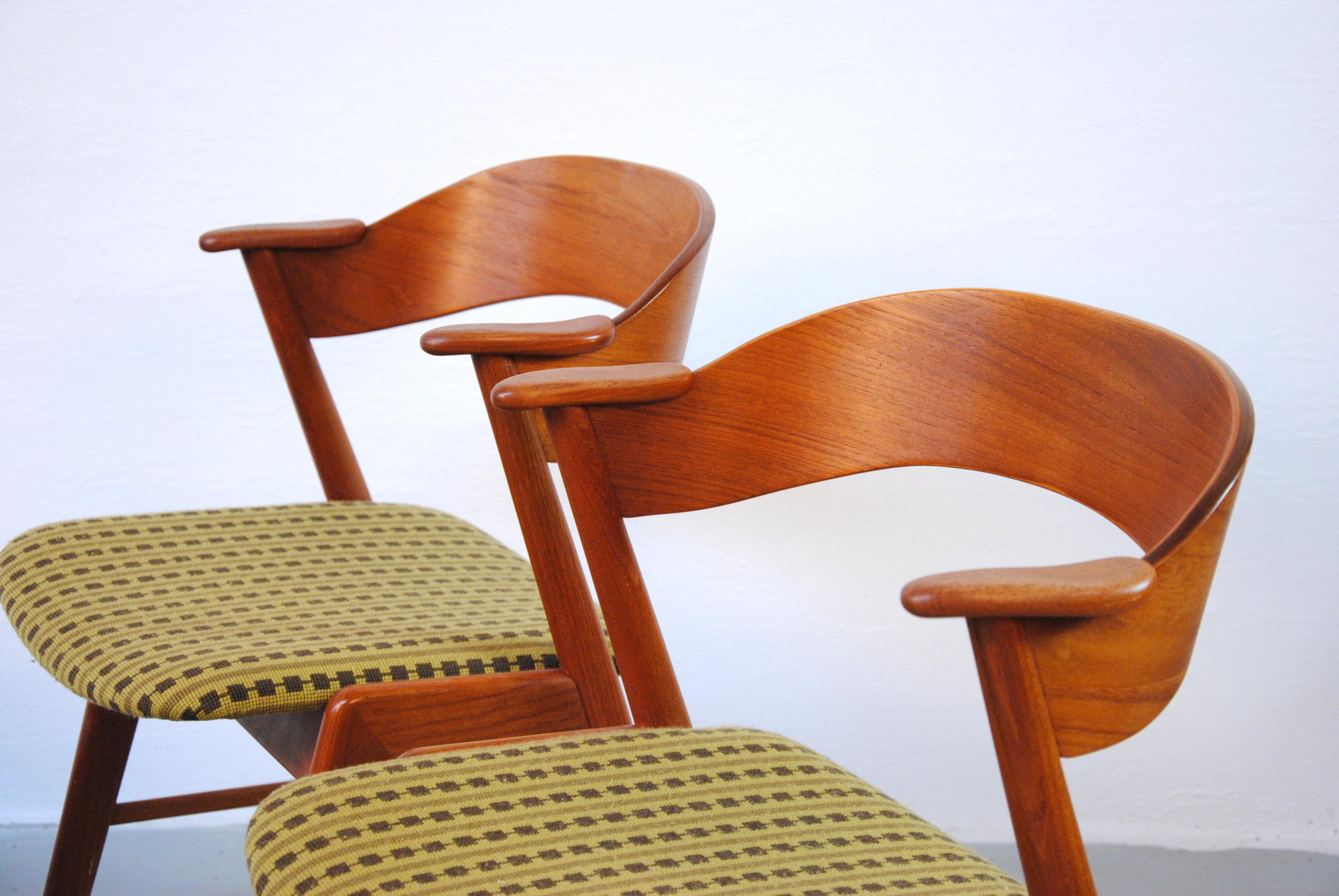 Fabric Four Fully Restored Danish Teak Dining Chairs Custom Reupholstery Included For Sale