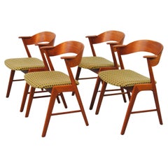 1960s Four Danish Teak Dining Chairs Known as Model 32, Custom Reupholstery