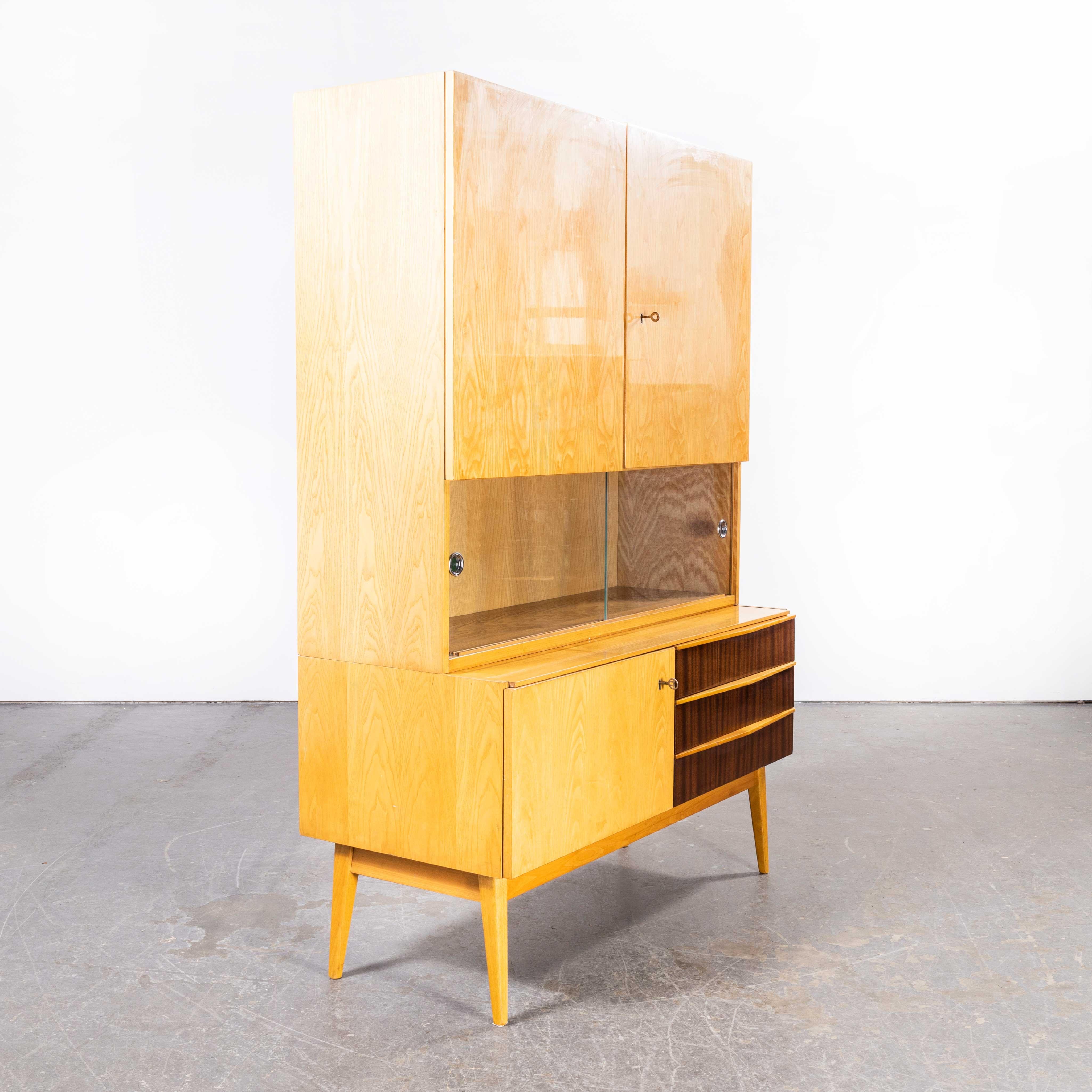 Mid-20th Century 1960's Four Door Birch Two Tone Cabinet, Nabytek Czech For Sale
