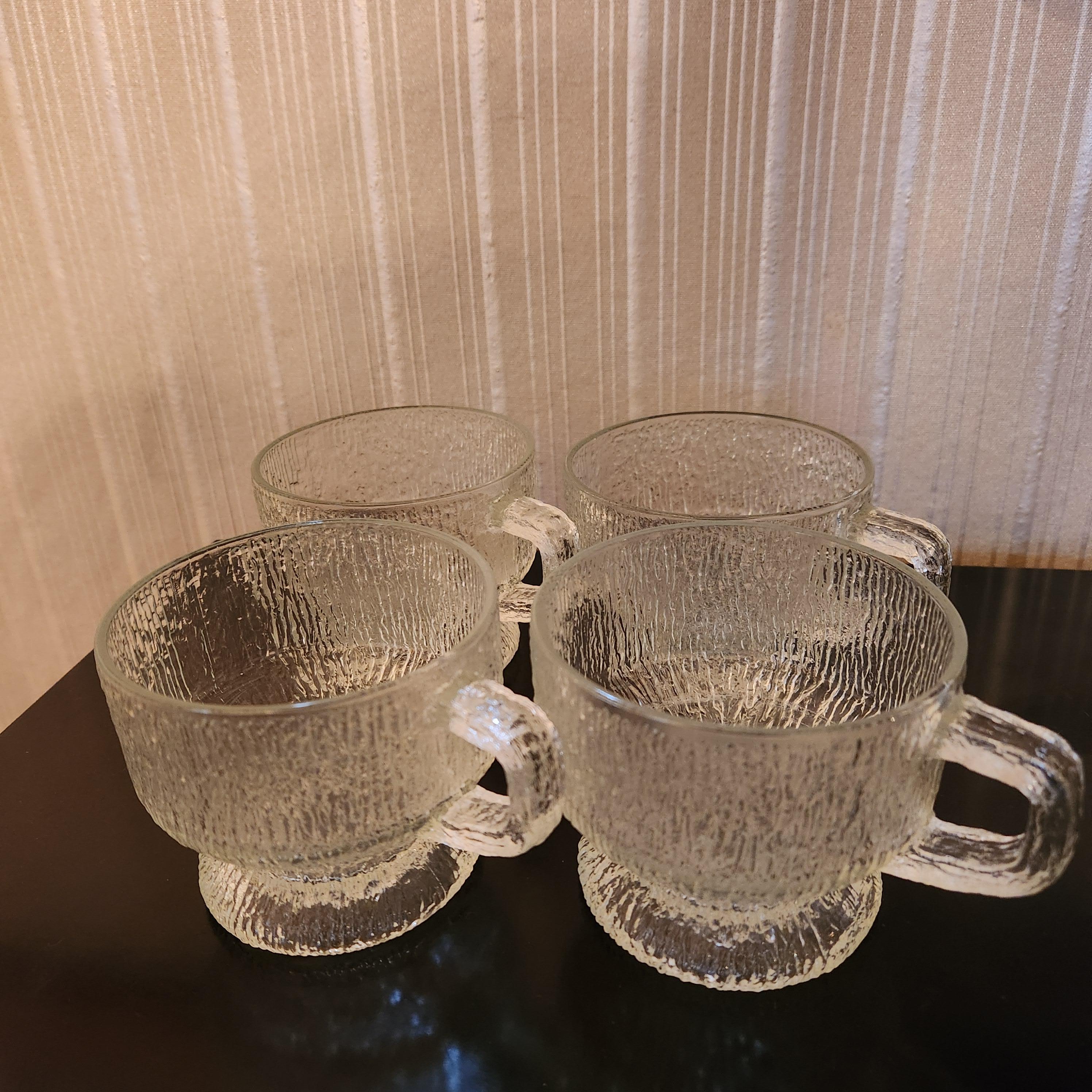 1960s Four Frosted Ice Glass Mugs Style Tapio Wirkkala Iittala For Sale 4