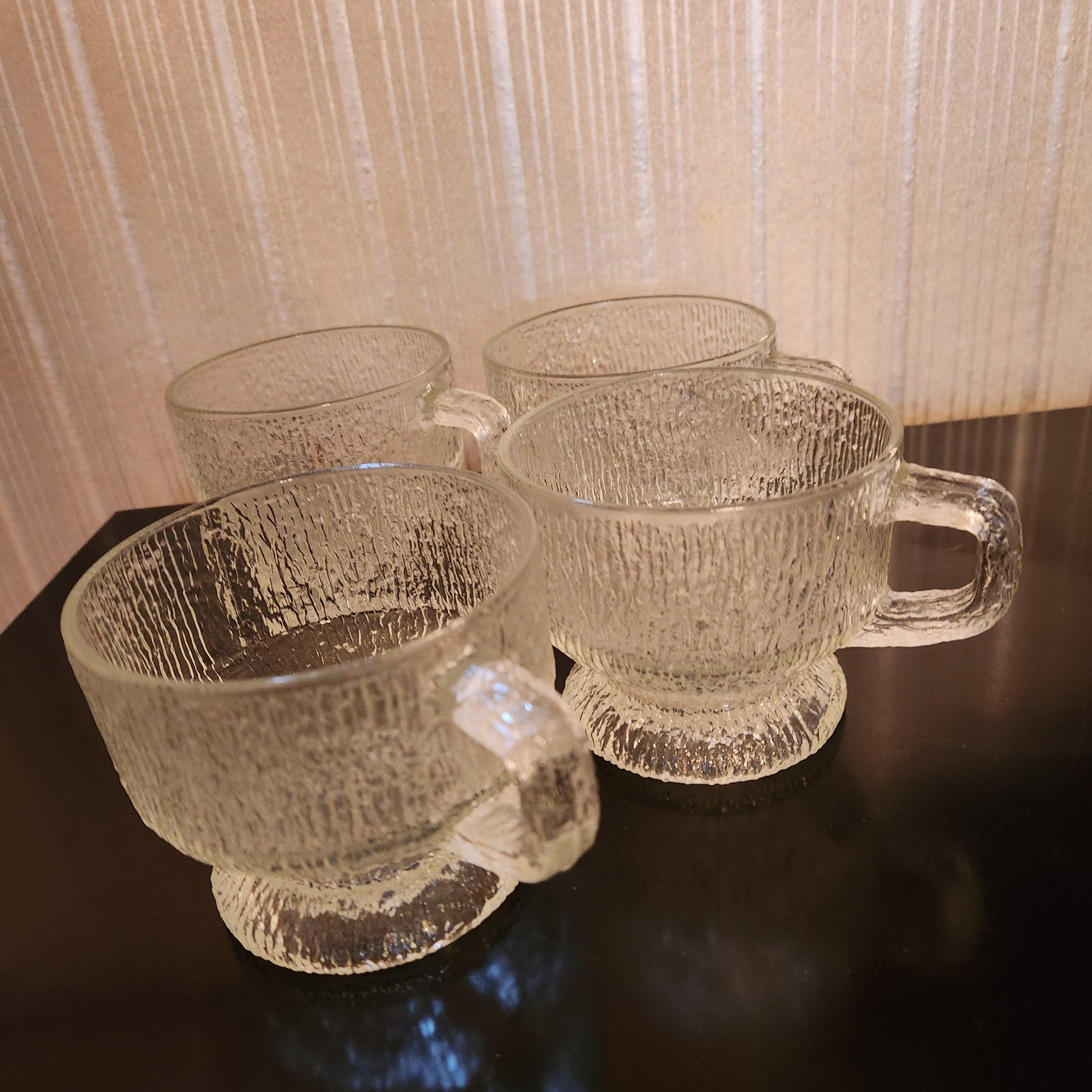 Scandinavian Modern 1960s Four Frosted Ice Glass Mugs Style Tapio Wirkkala Iittala For Sale