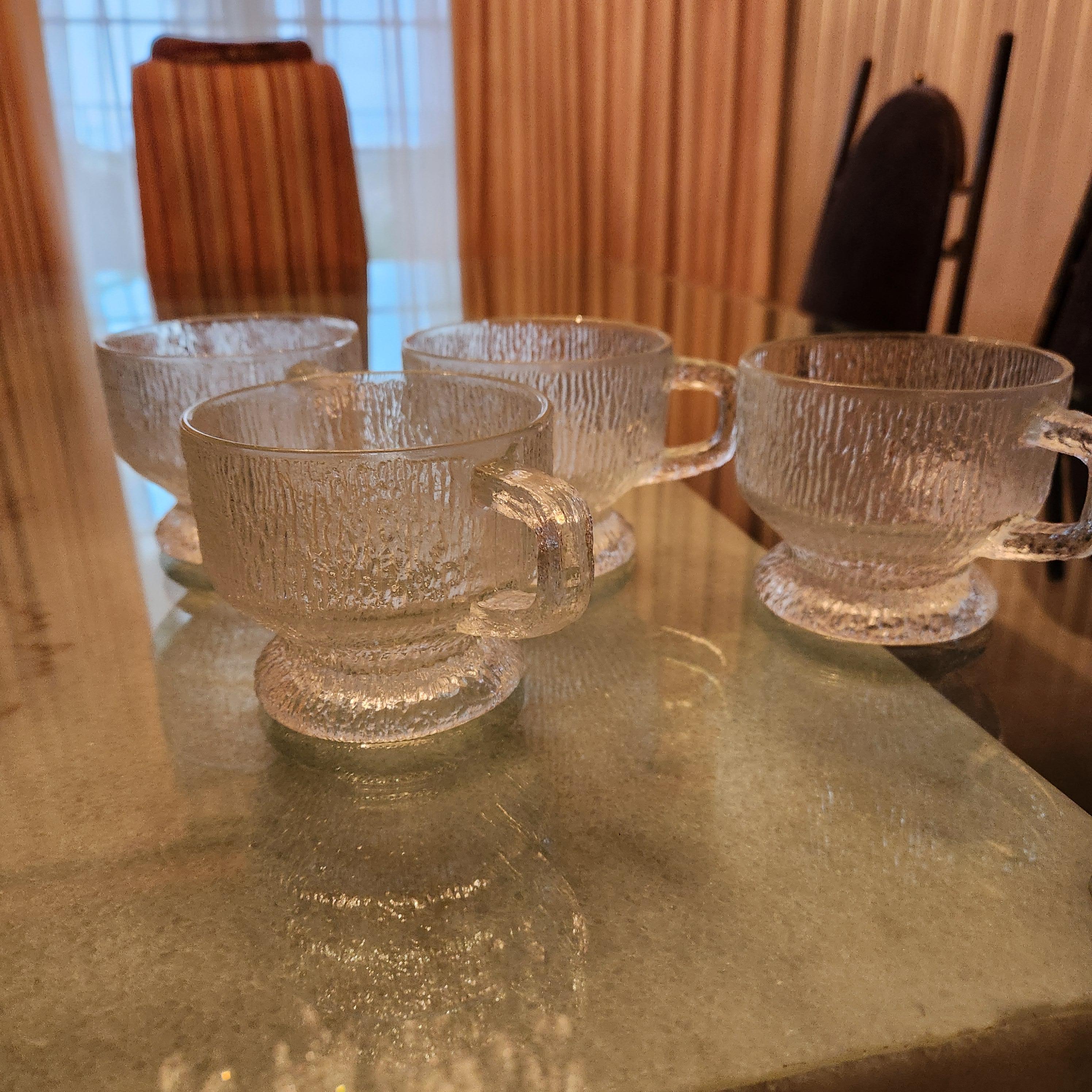 1960s Four Frosted Ice Glass Mugs Style Tapio Wirkkala Iittala For Sale 3
