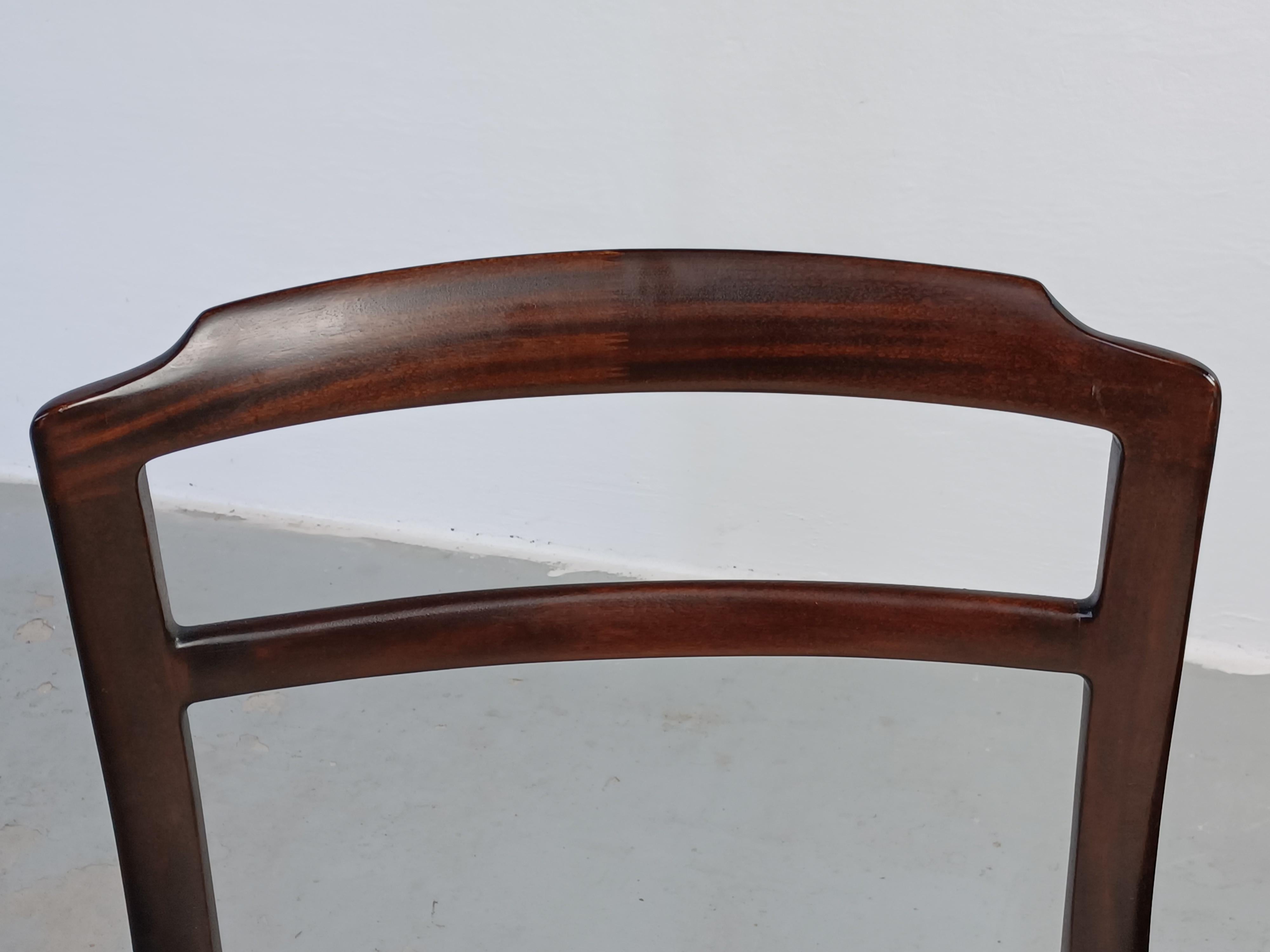 1960's Four Fully Restored Ole Wanscher Mahogany Dining Chairs Custom Upholstery For Sale 4