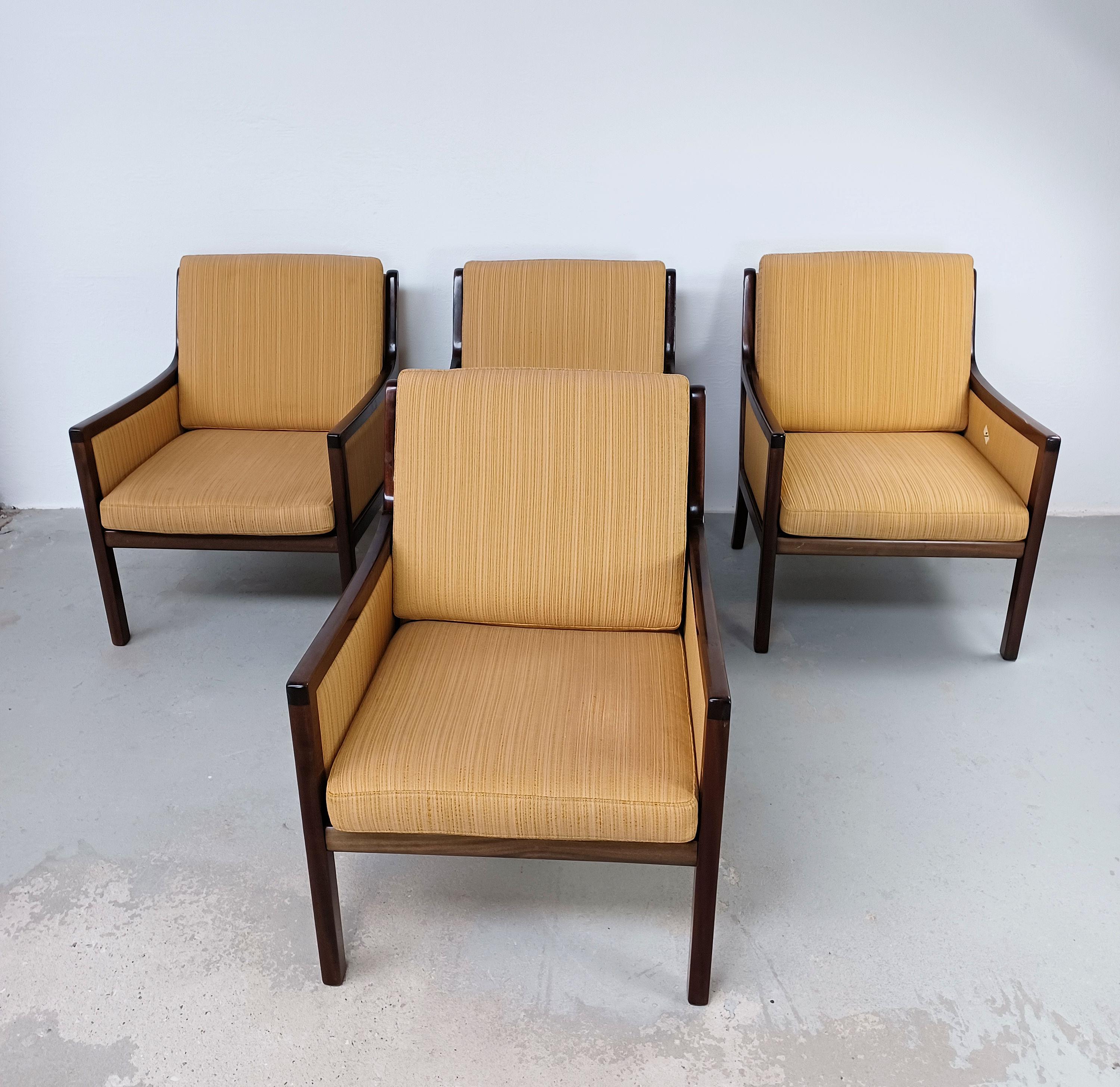 1960s Four Fully Restored Ole Wanscher Mahogny Lounge Chairs Custom Upholstery For Sale 4