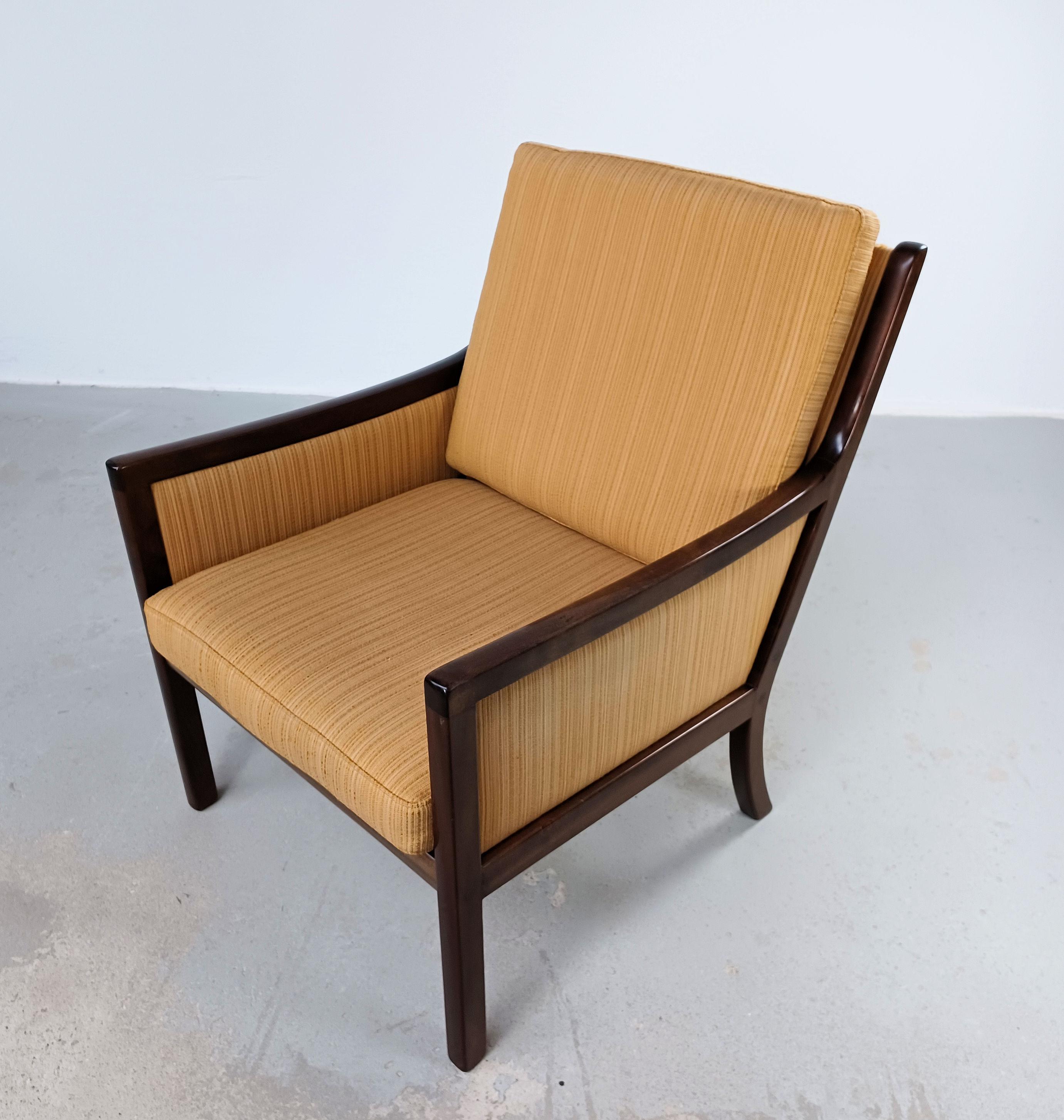 Mid-Century Modern 1960s Four Fully Restored Ole Wanscher Mahogny Lounge Chairs Custom Upholstery For Sale
