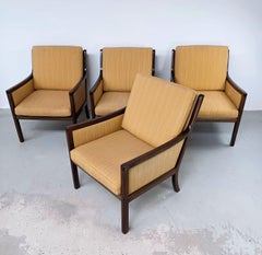 1960s Four Fully Restored Ole Wanscher Mahogny Lounge Chairs Custom Upholstery