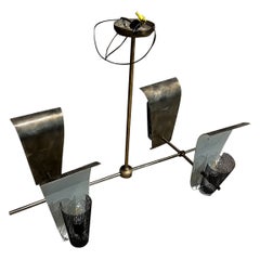 1960s Four Light Modern Chandelier Metal and Mesh Style of Pierre Guariche