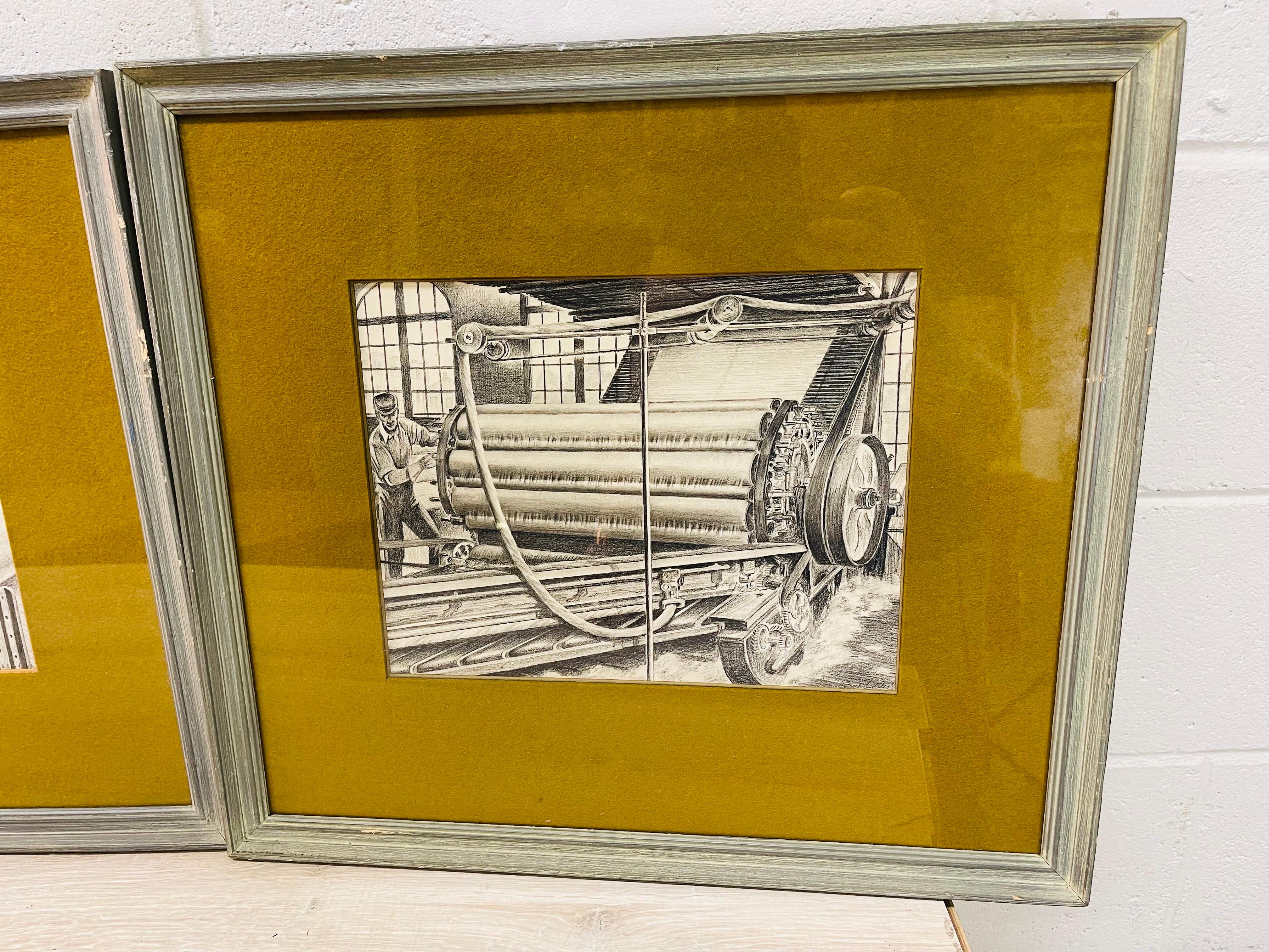 1960s Framed Industrial Scene Wall Prints, Set of 3 In Good Condition For Sale In Amherst, NH