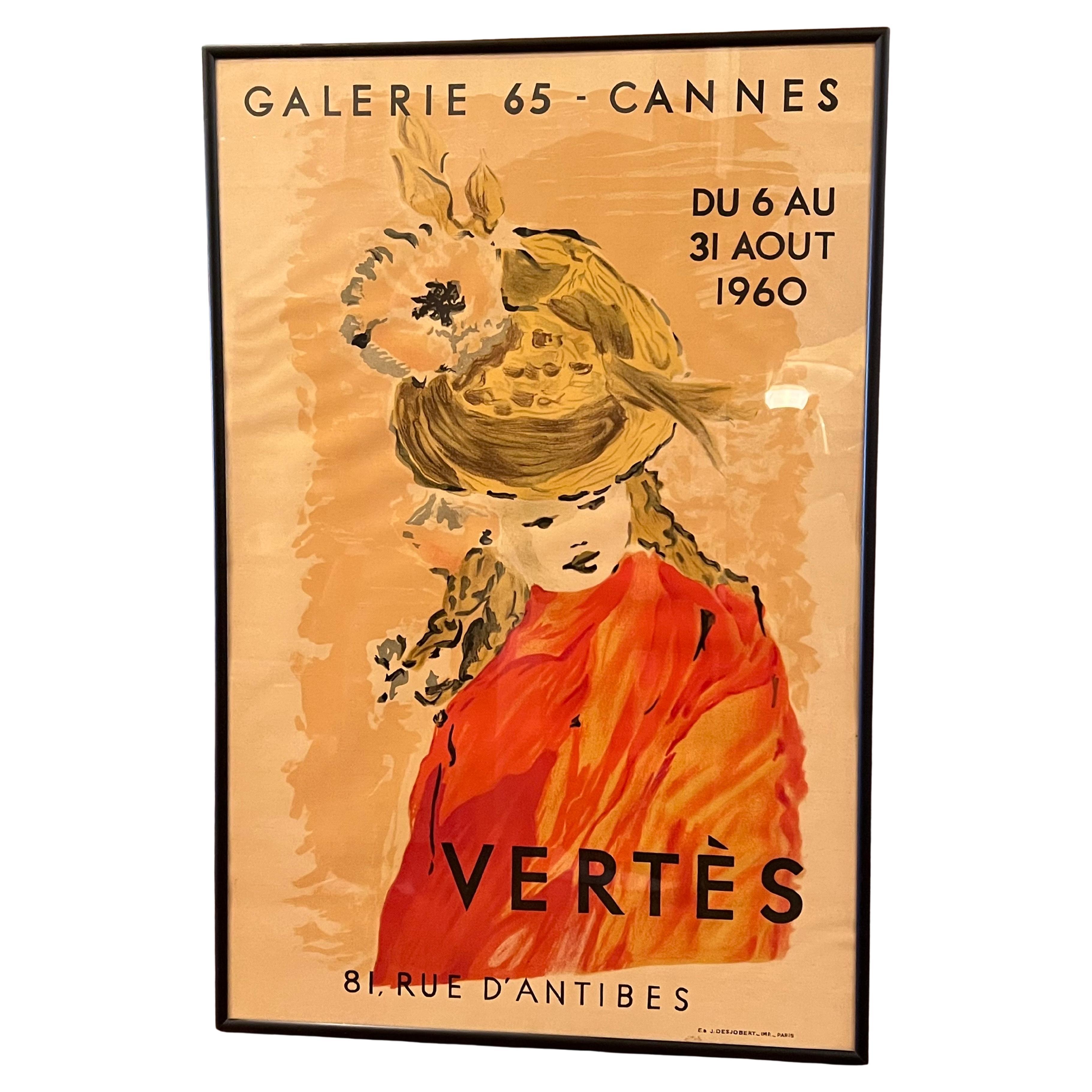 Poster originale della mostra dell'artista francese Marcel Vertes della Galerie 65, ben incorniciato, in ottime condizioni e pulito, non sbiadito.