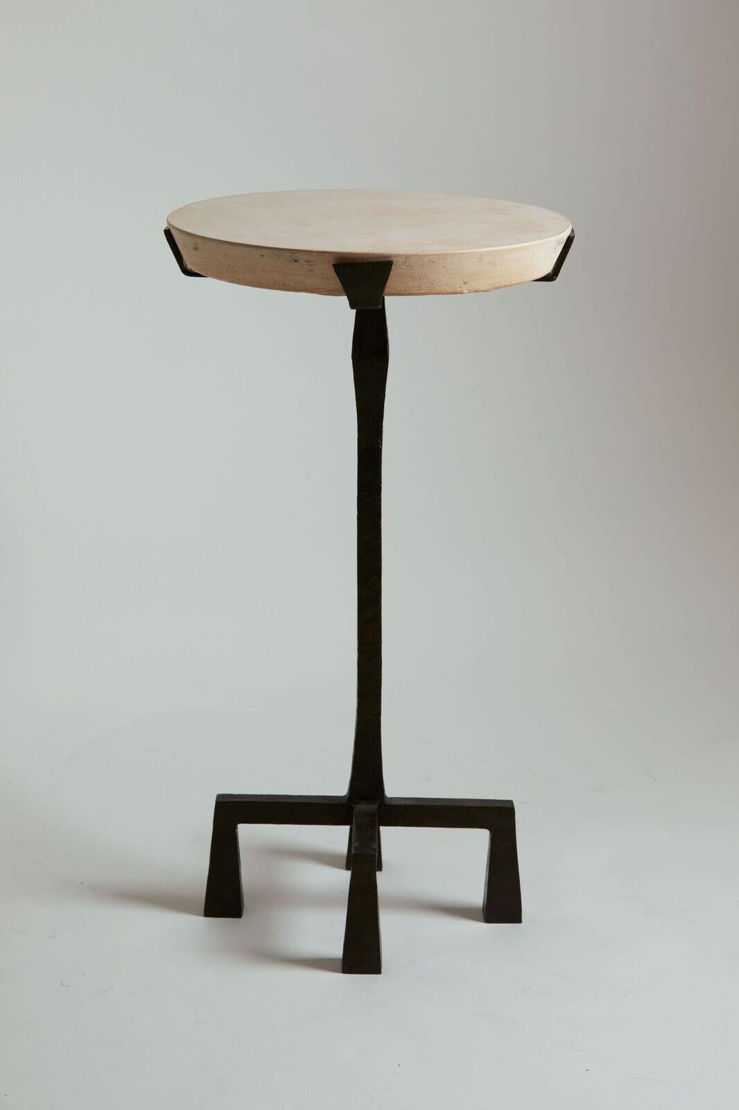 1960s France Artisan Realite New Brutalism Side Table Metal and Ston In Excellent Condition In Aspen, CO