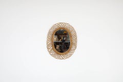 Mid-Century Franco Albini Attributed Rattan and Bamboo Oval Mirror