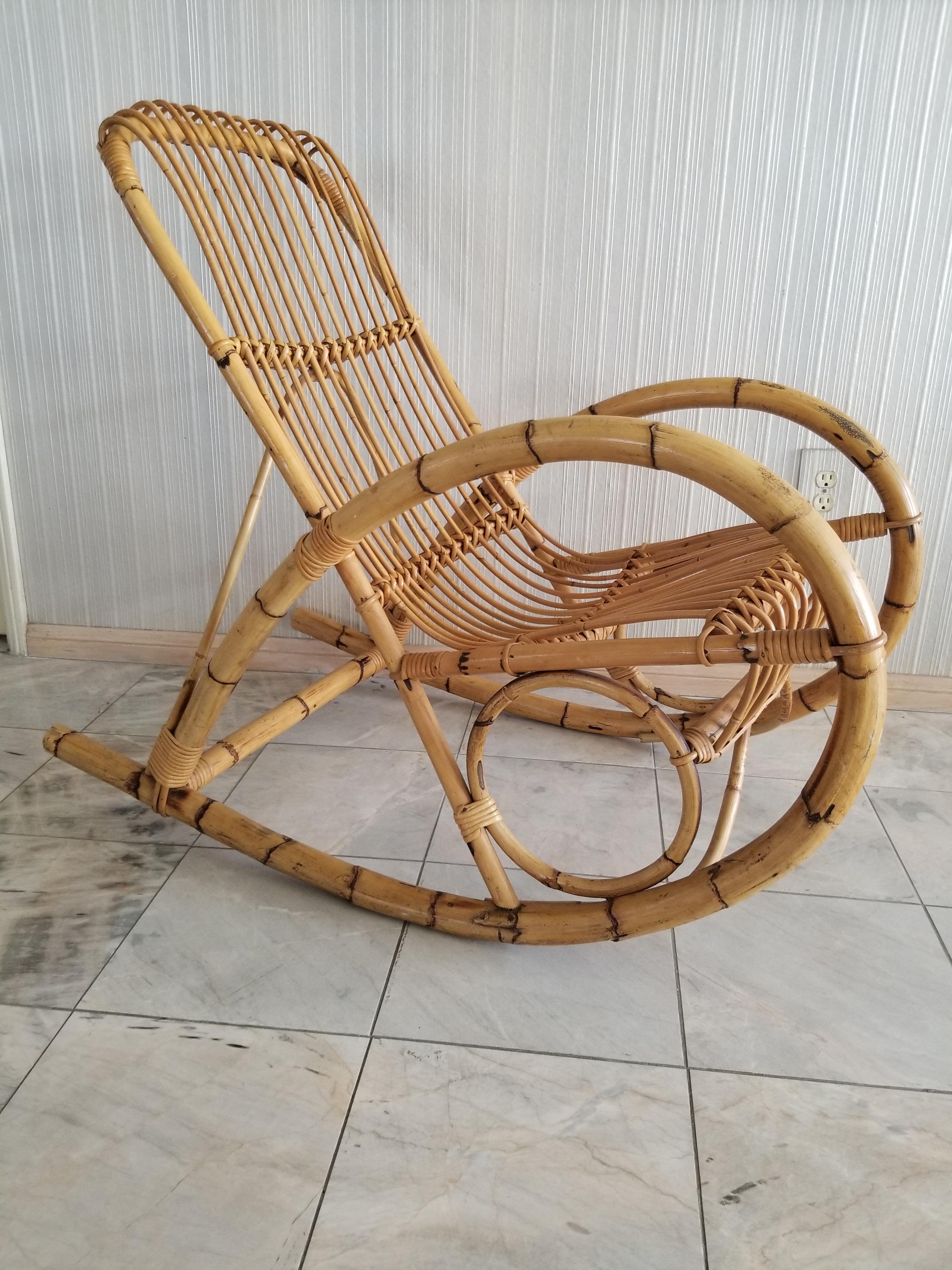 1960s Franco Albini Rocker Lounge Chair Cool Curves Bamboo & Rattan ITALY 6