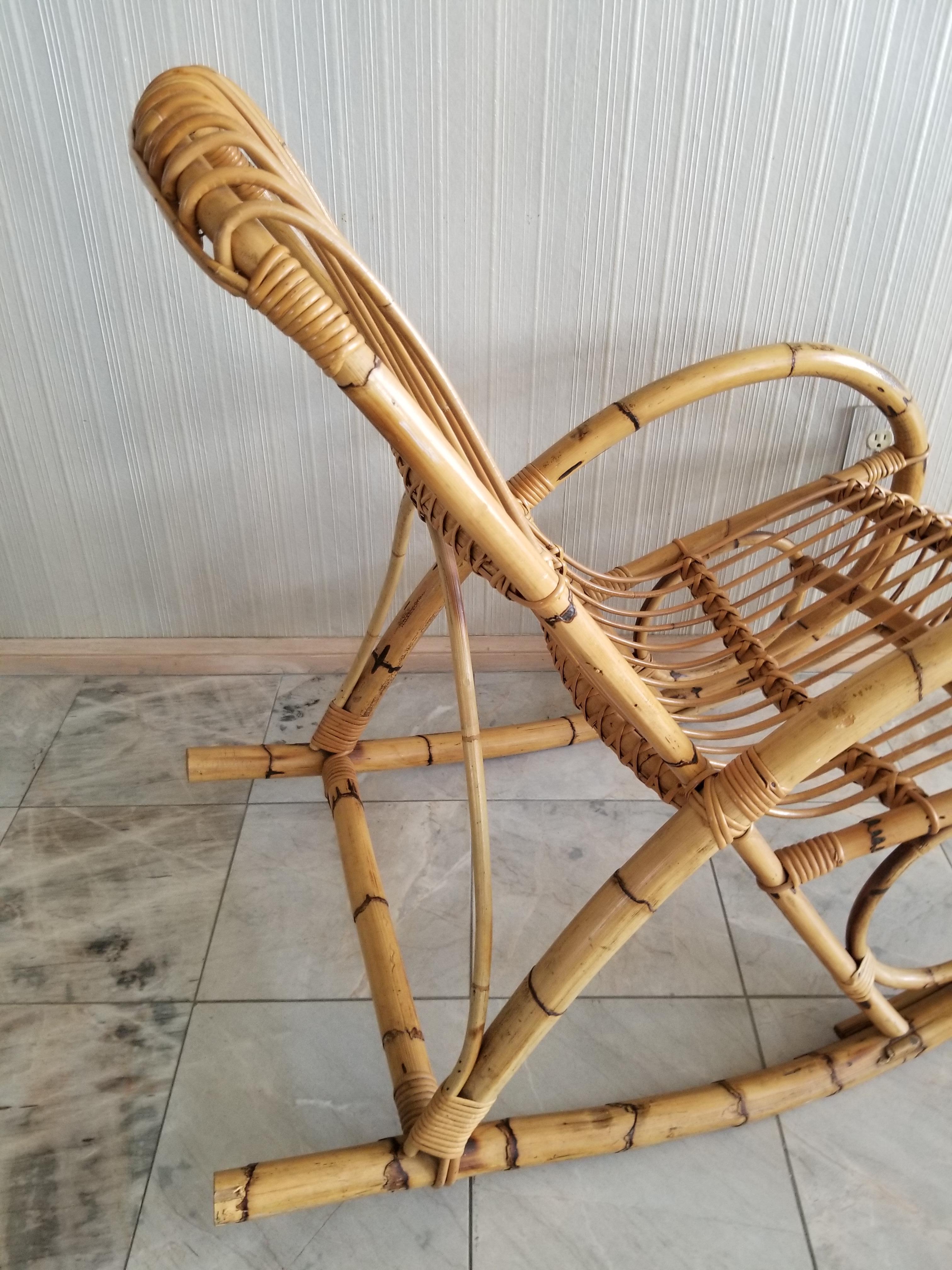 1960s Franco Albini Rocker Lounge Chair Cool Curves Bamboo & Rattan ITALY 8
