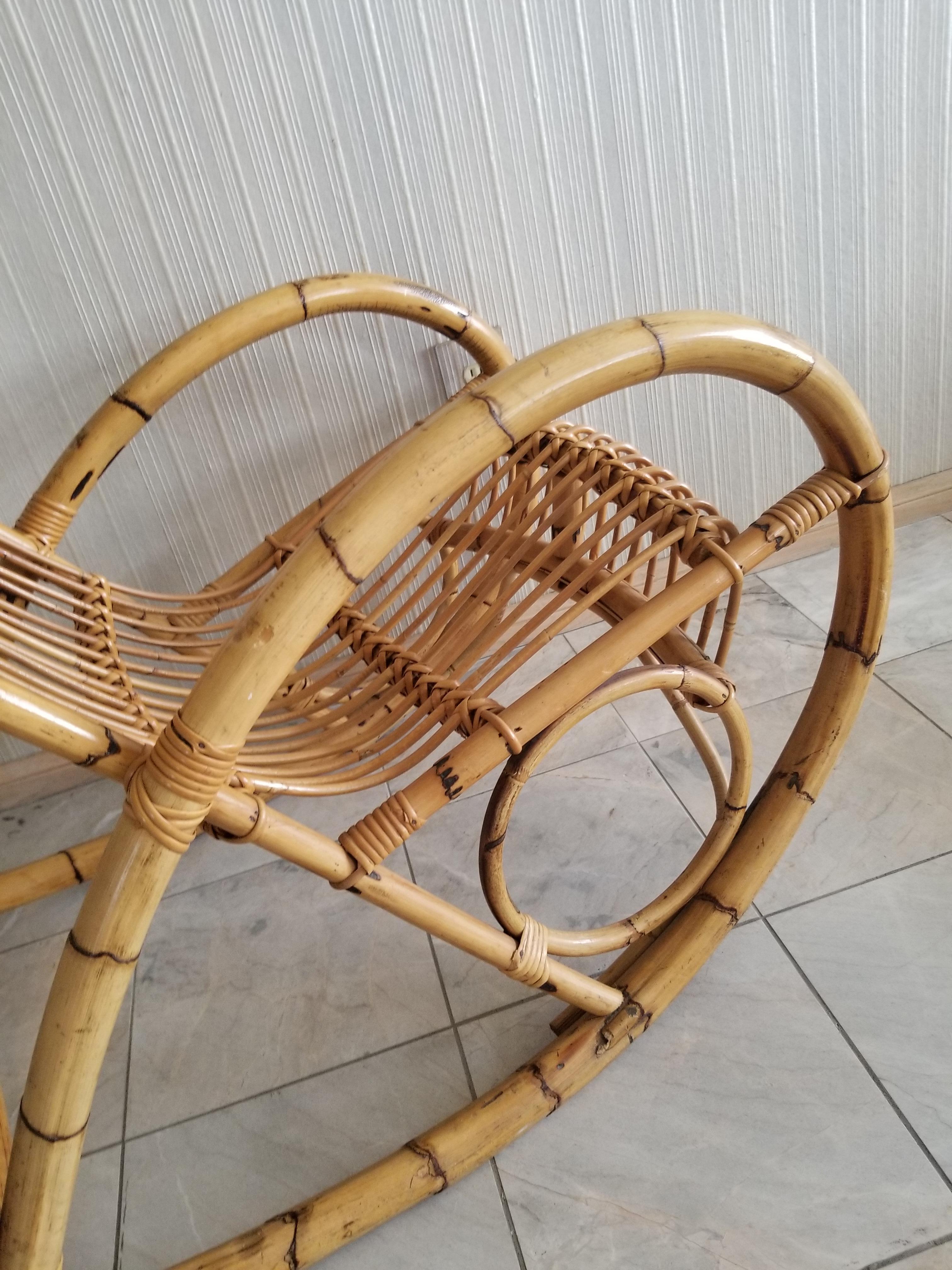 1960s Franco Albini Rocker Lounge Chair Cool Curves Bamboo & Rattan ITALY 9