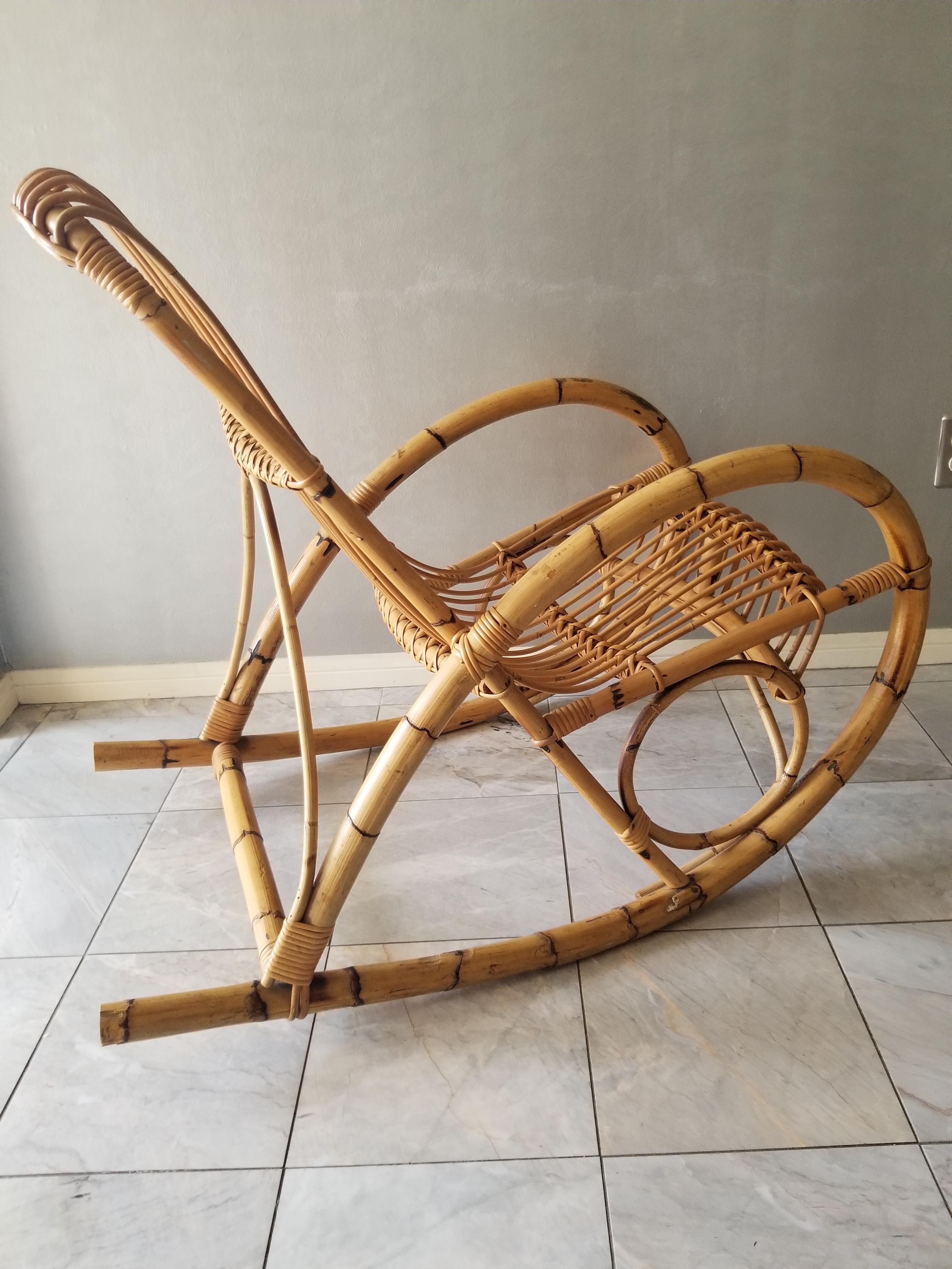 1960s Franco Albini Rocker Lounge Chair Cool Curves Bamboo & Rattan ITALY 7