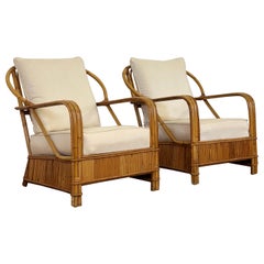 1960s Franco Albini Style Rattan Sculptural Lounge Chairs - a Pair