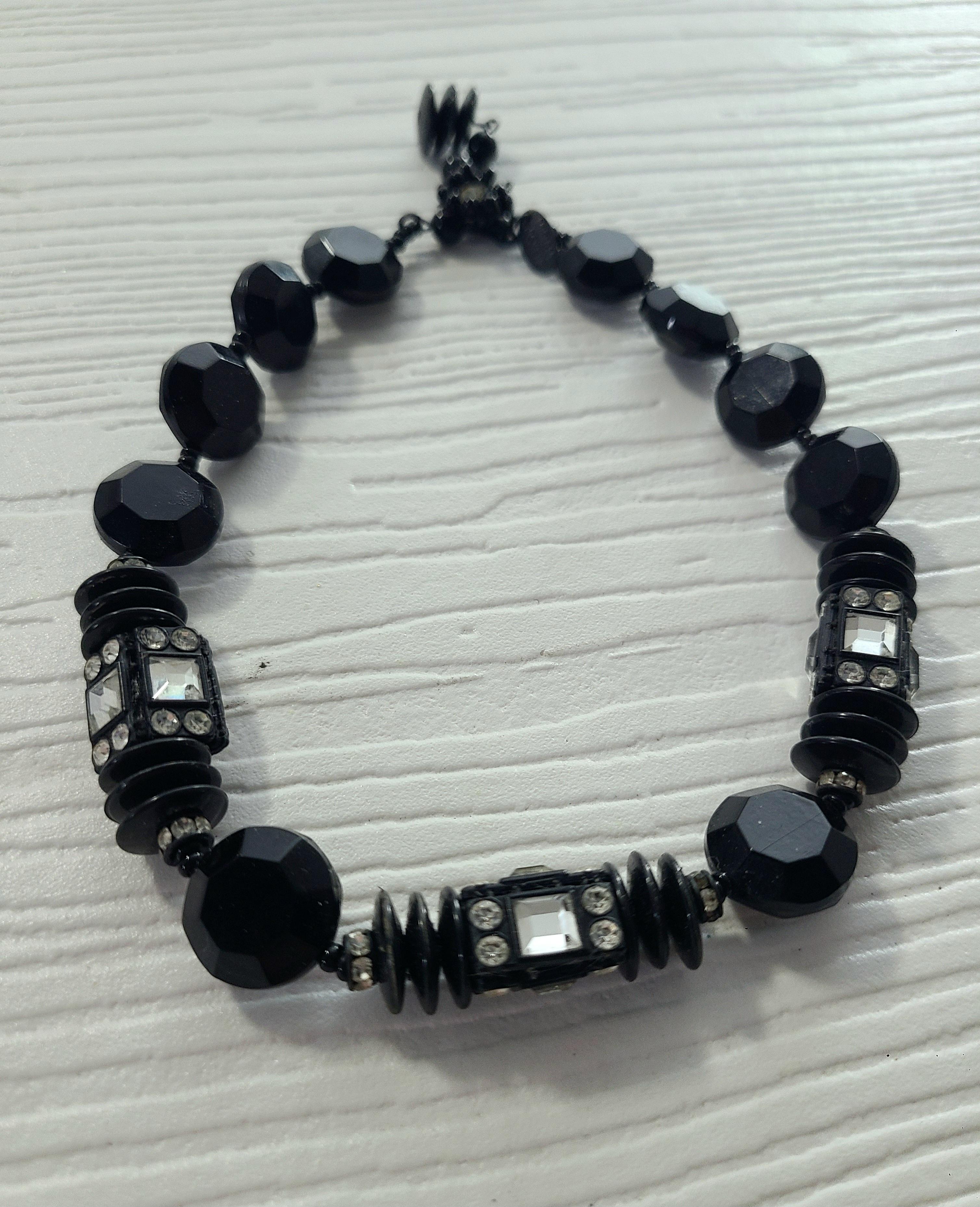 Bead 1960s Frank Hess for Miriam Haskell Black Faceted Glass & Crystal Choker  For Sale