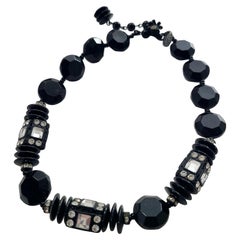 Schwarzer Choker aus facettiertem Glas und Kristall, Frank Hess für Miriam Haskell, 1960er Jahre