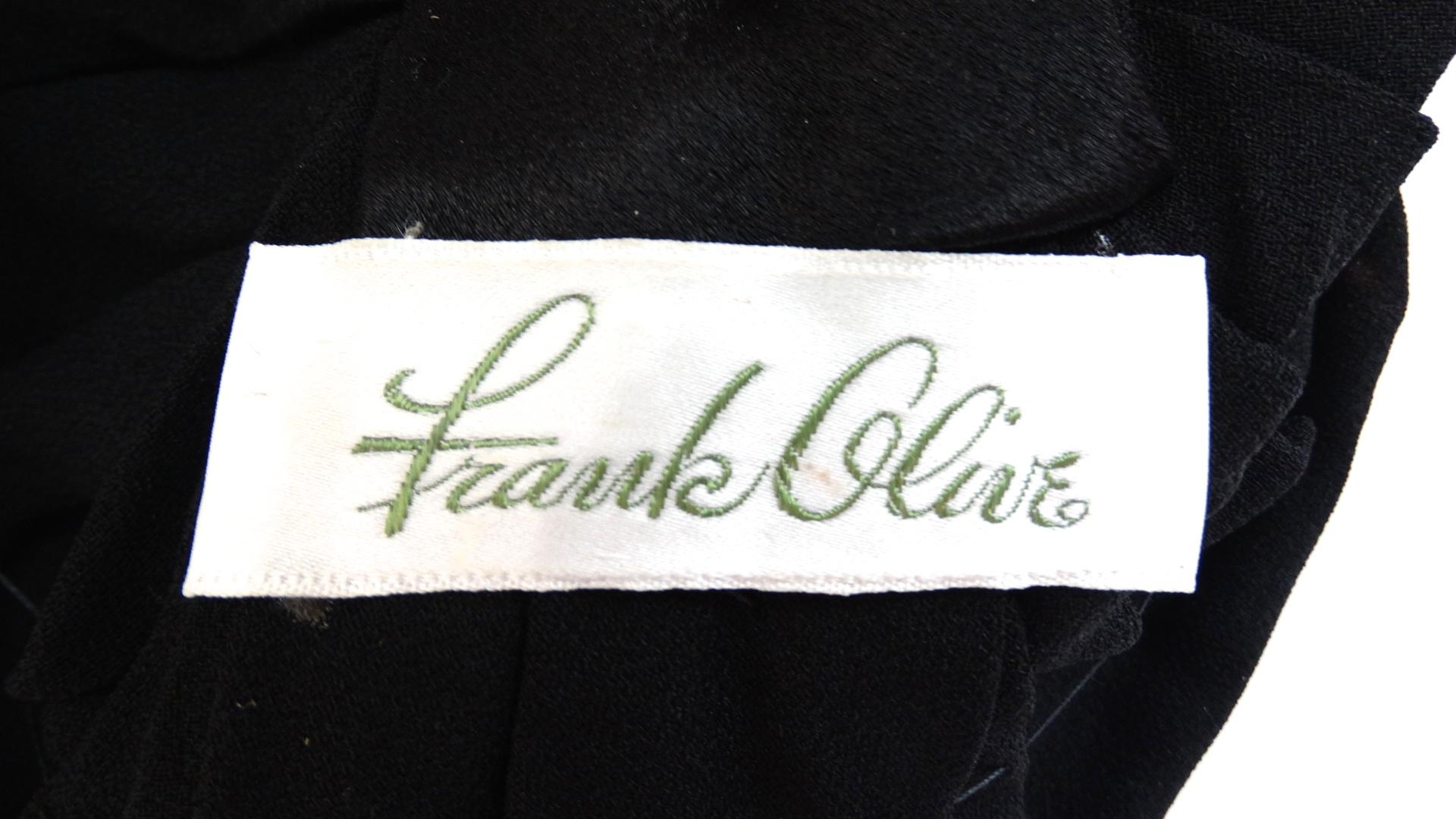 Women's or Men's 1960s Frank Olive Black Satin Rose Turban