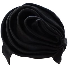 1960s Frank Olive Black Satin Rose Turban