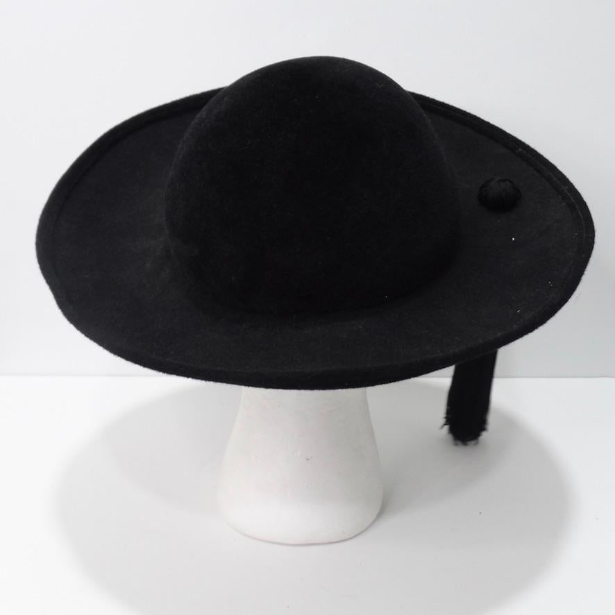 Black 1960's Frank Olive Hat with Long Tassel  For Sale