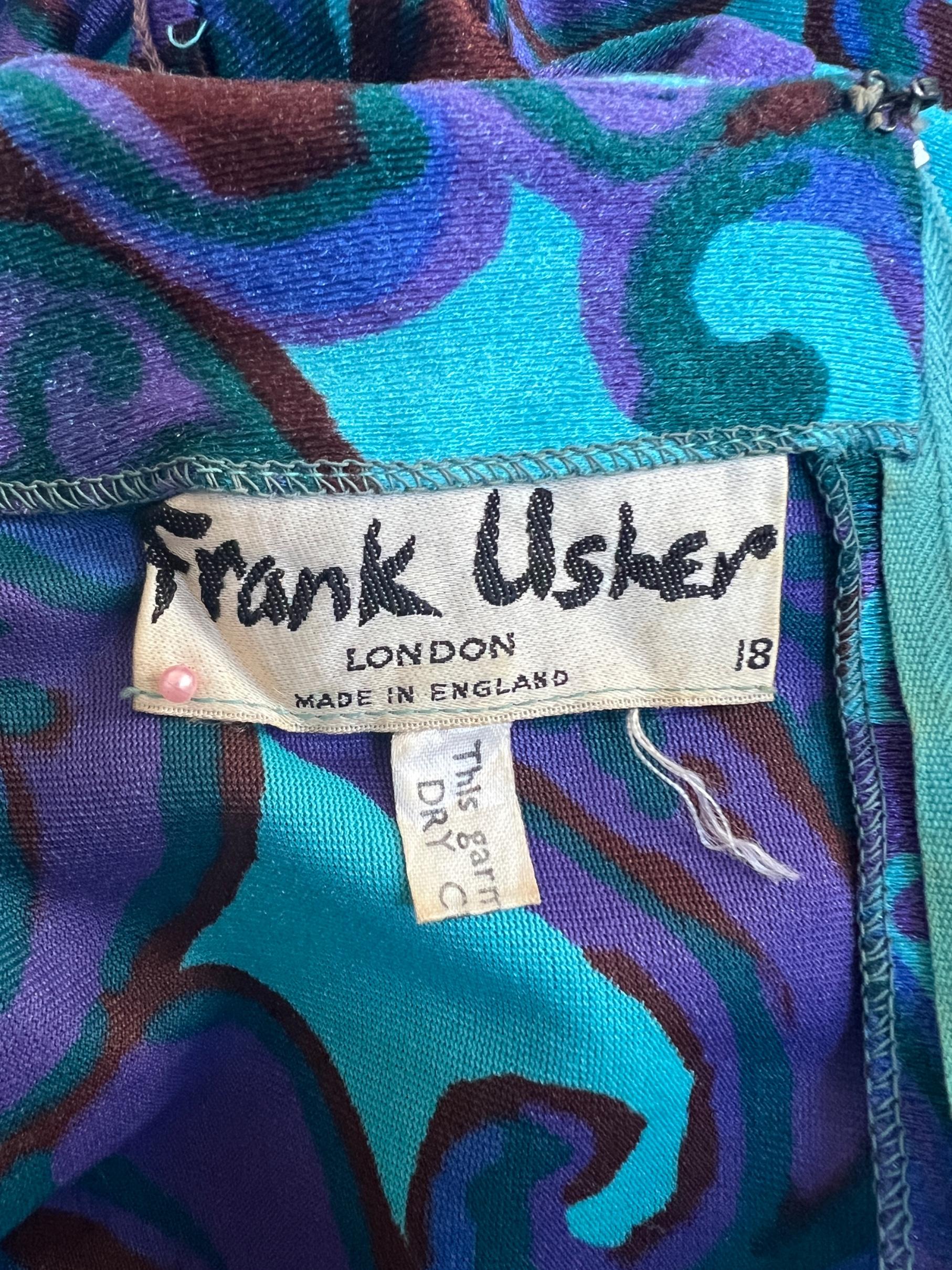 Frank Usher Türkis- und lila Paisley-Samtkleid mit Paisleymuster, 1960er Jahre Damen im Angebot