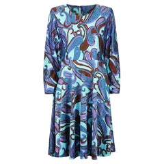 1960s Frank Usher Turquoise and Purple Paisley Velvet Dress